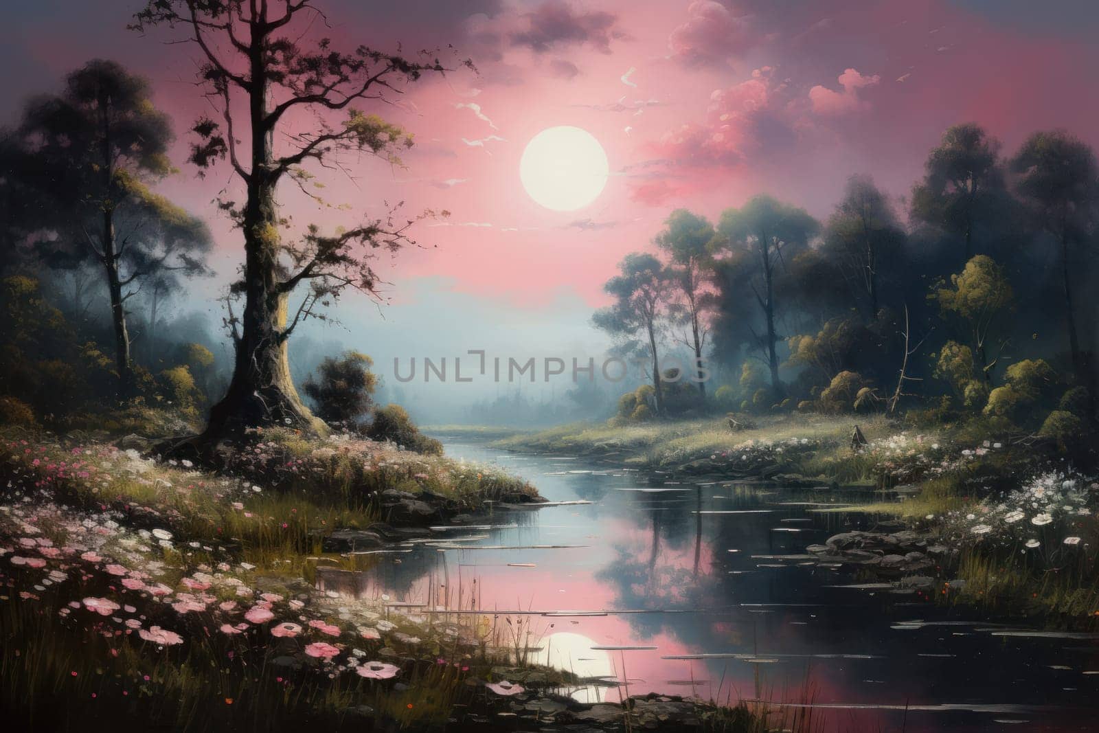 An enchanting portrayal of tranquil moonlit meadows, where dreams materialize and aspirations come to life.