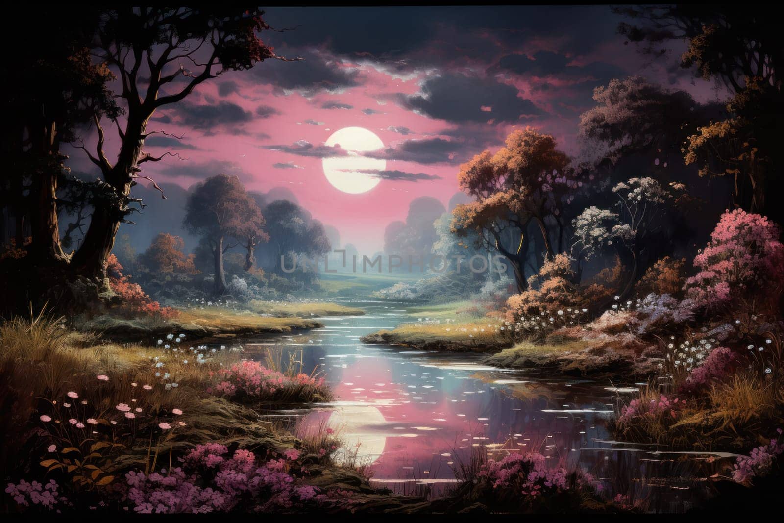 An enchanting portrayal of tranquil moonlit meadows, where dreams materialize and aspirations come to life.