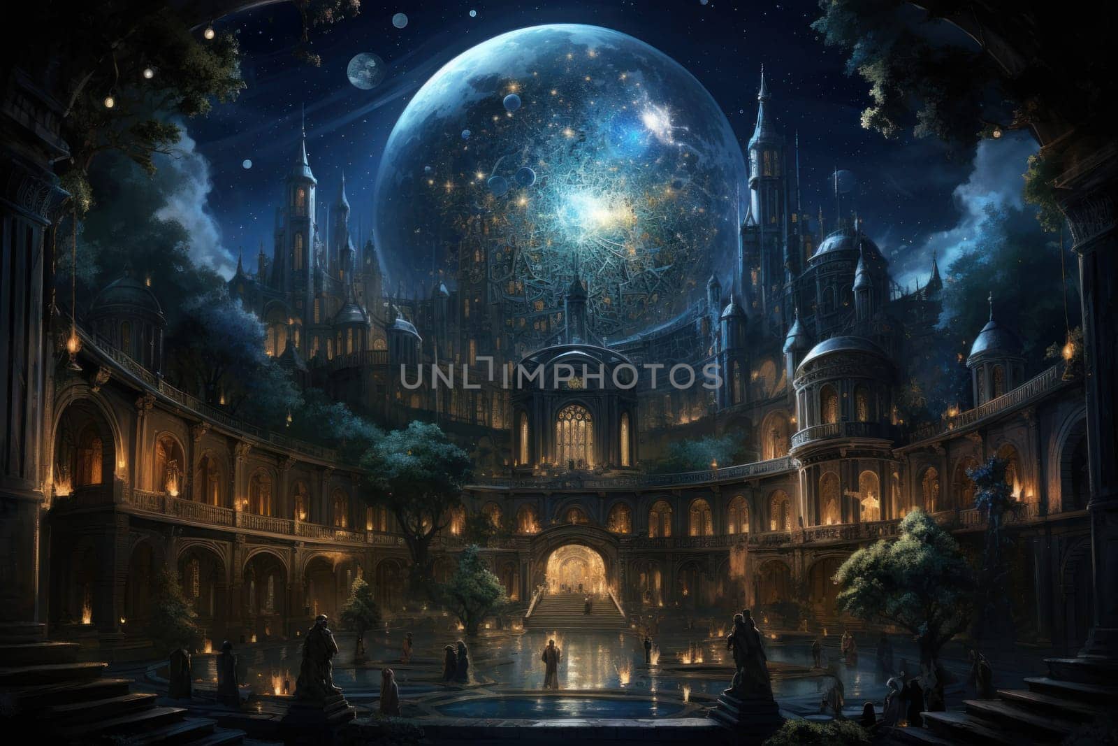 An awe-inspiring depiction of celestial libraries, ancient repositories of boundless universal wisdom.