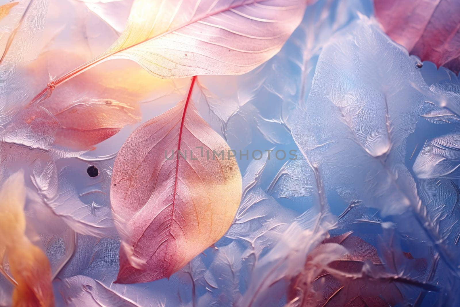 An exquisite display of artistry, capturing the intricate and mesmerizing patterns formed by frost on windows, leaves, and various surfaces through the lens of macro photography, resulting in striking and abstract visual compositions.