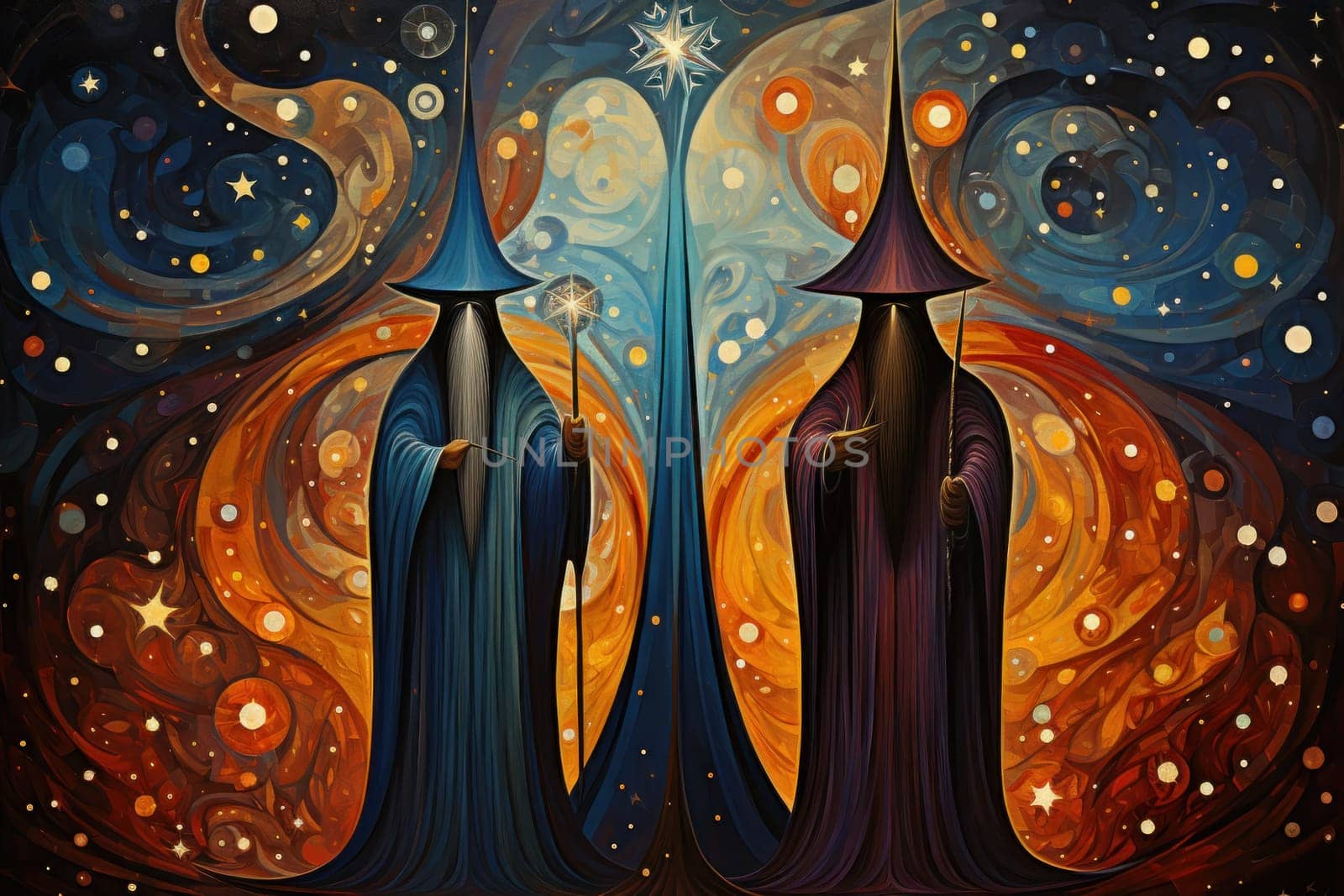 A mesmerizing portrayal of venerable and formidable wizards, exuding wisdom as they masterfully cast intricate arcane spells, wielding ancient staffs adorned with mystic runes.