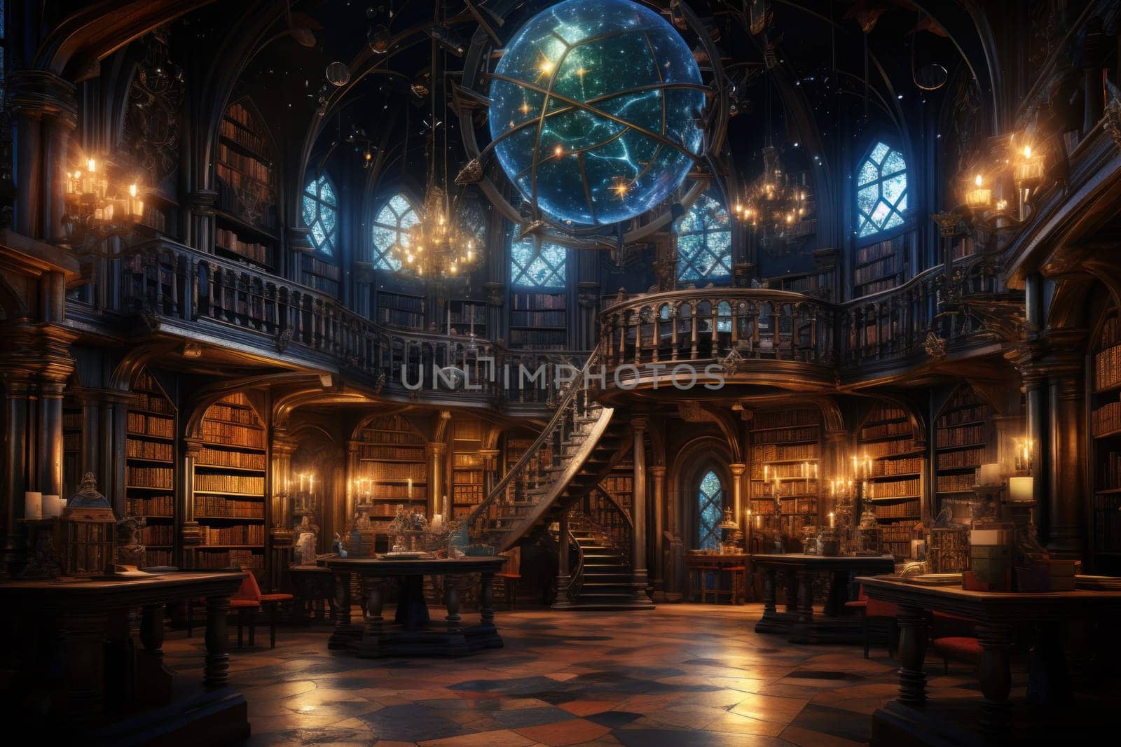 An awe-inspiring depiction of celestial libraries, ancient repositories of boundless universal wisdom.