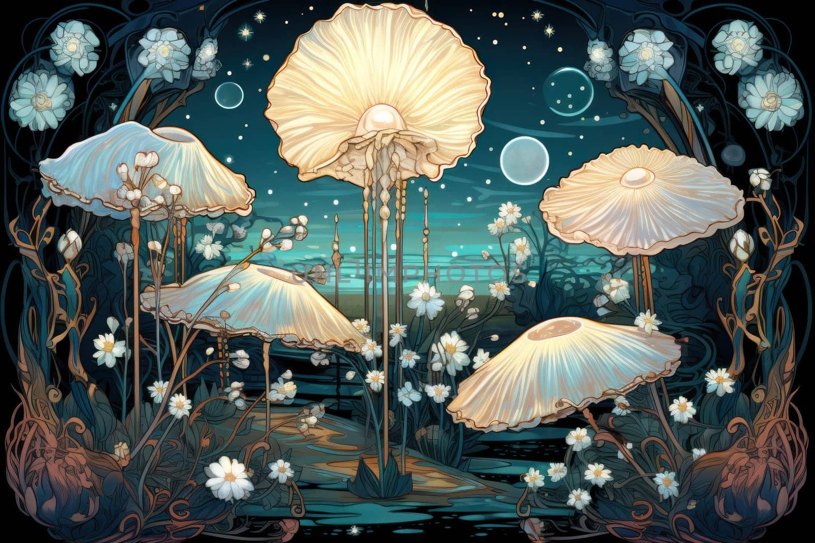 An enchanting depiction of radiant pearl oysters, tenderly nurturing exquisite pearls imbued with enigmatic properties.