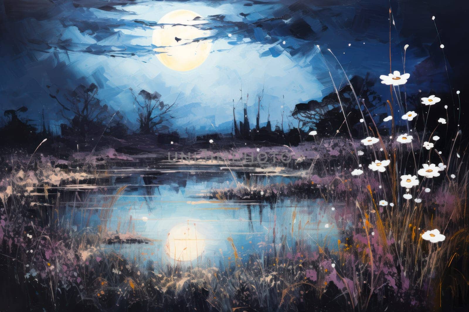 An enchanting portrayal of tranquil moonlit meadows, where dreams materialize and aspirations come to life.