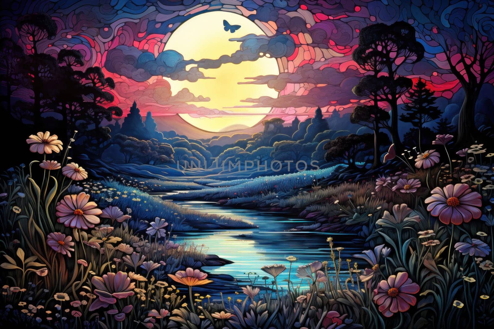 An enchanting portrayal of tranquil moonlit meadows, where dreams materialize and aspirations come to life.