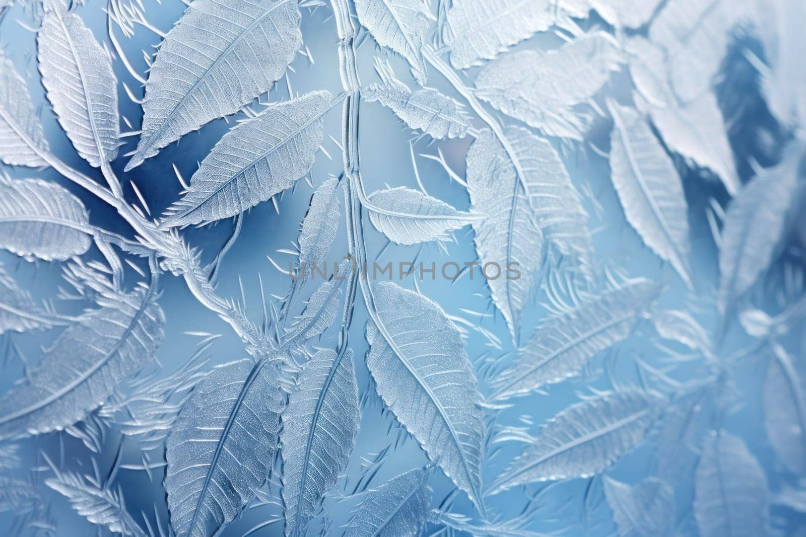 An exquisite display of artistry, capturing the intricate and mesmerizing patterns formed by frost on windows, leaves, and various surfaces through the lens of macro photography, resulting in striking and abstract visual compositions.