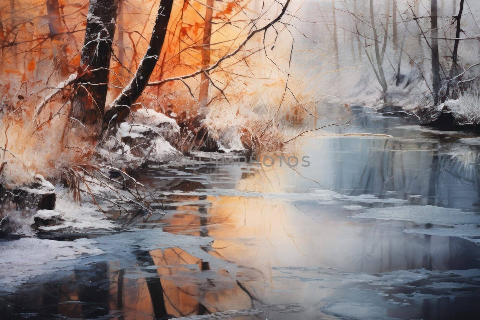 An exquisite visual representation of winter's enchantment, featuring frozen lakes, rivers, and ponds.