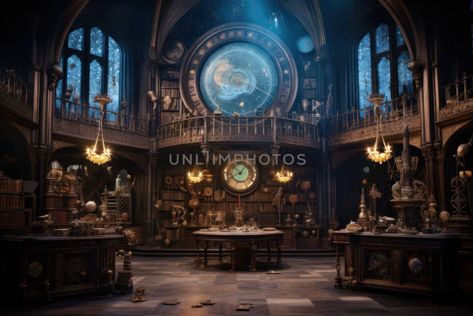 An awe-inspiring depiction of celestial libraries, ancient repositories of boundless universal wisdom.