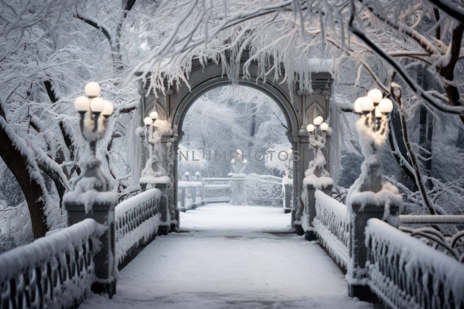 A captivating artistic portrayal of the enchanting winter season, where landscapes are magically transformed into a wonderland adorned with shimmering snow and sparkling icicles.