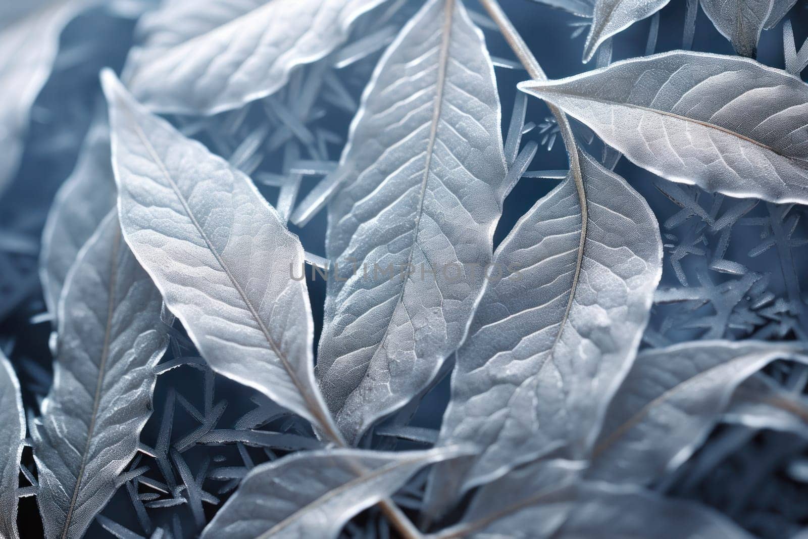 An exquisite display of artistry, capturing the intricate and mesmerizing patterns formed by frost on windows, leaves, and various surfaces through the lens of macro photography, resulting in striking and abstract visual compositions.