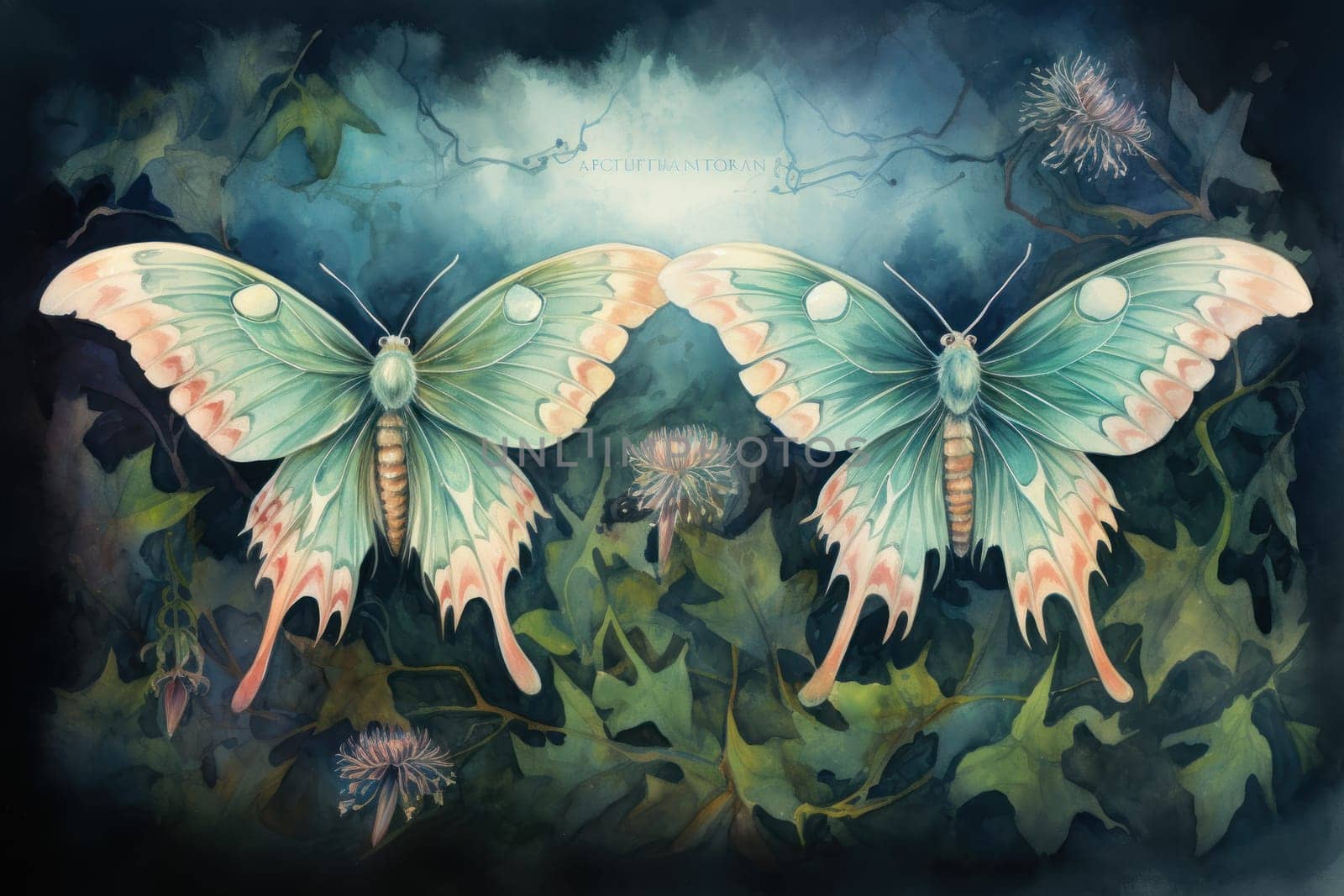 A captivating portrayal of celestial moth guardians, their ethereal presence warding off malevolent spirits with a soft, lunar glow.