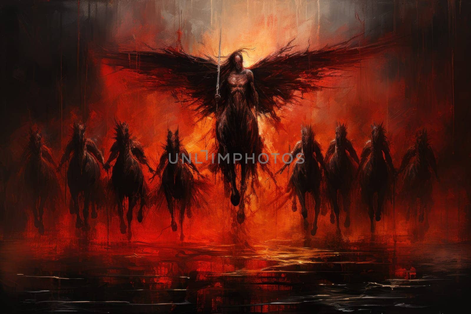 An awe-inspiring portrayal of fabled phoenix riders, gracefully soaring through the skies astride magnificent fiery avian creatures.