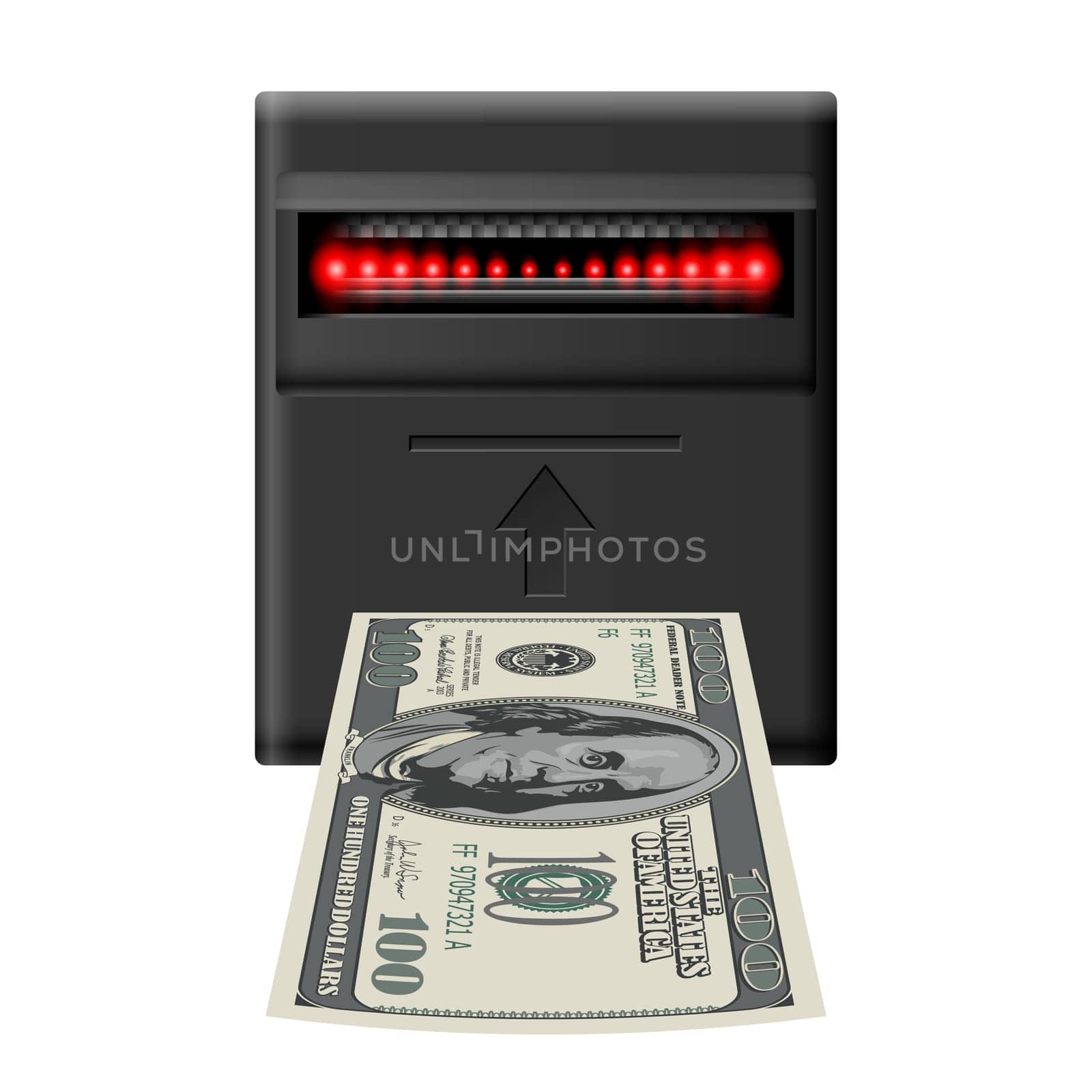 Inserting hundred dollar banknote into terminal cash receiver