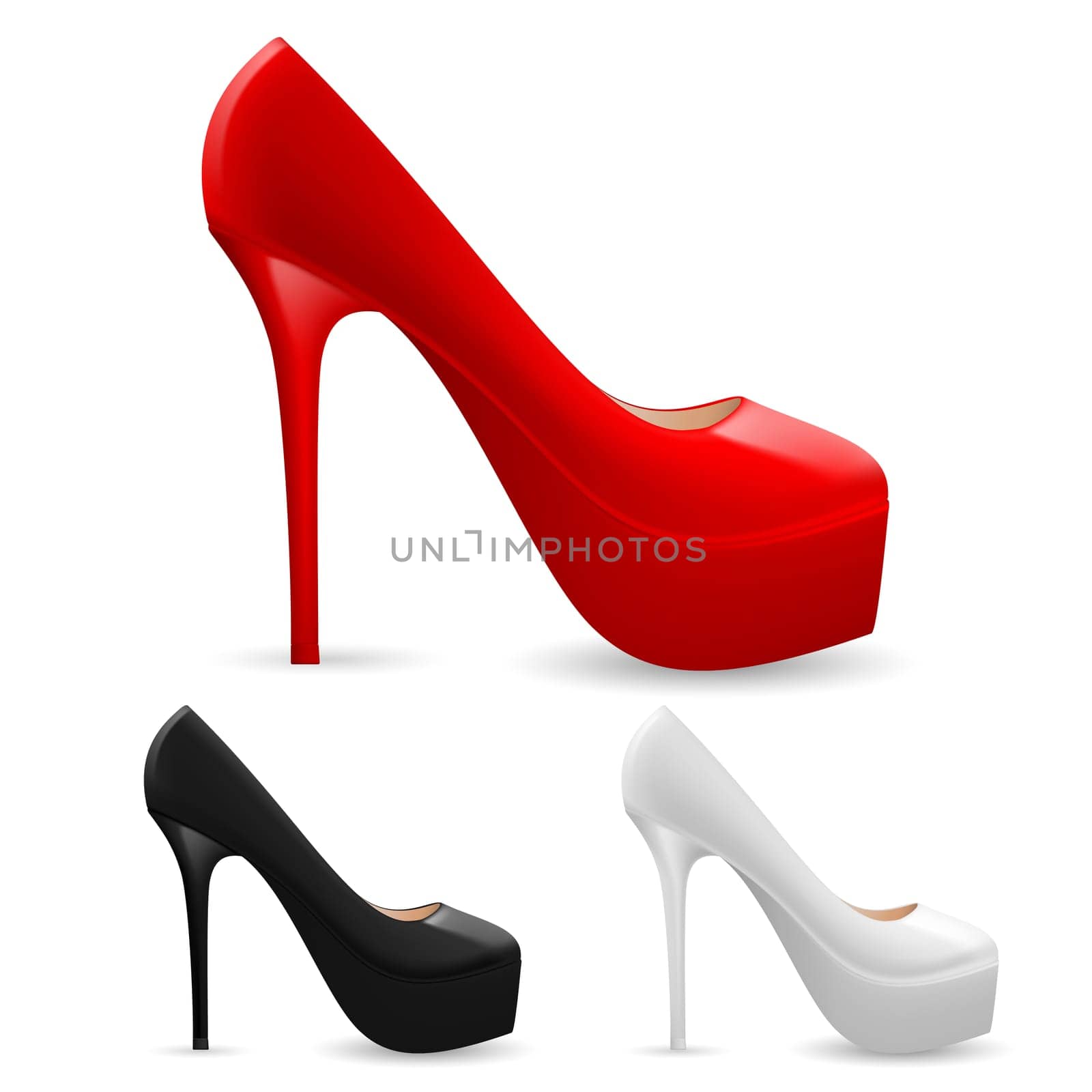 Set of fashionable high heel ladies shoes in three colors