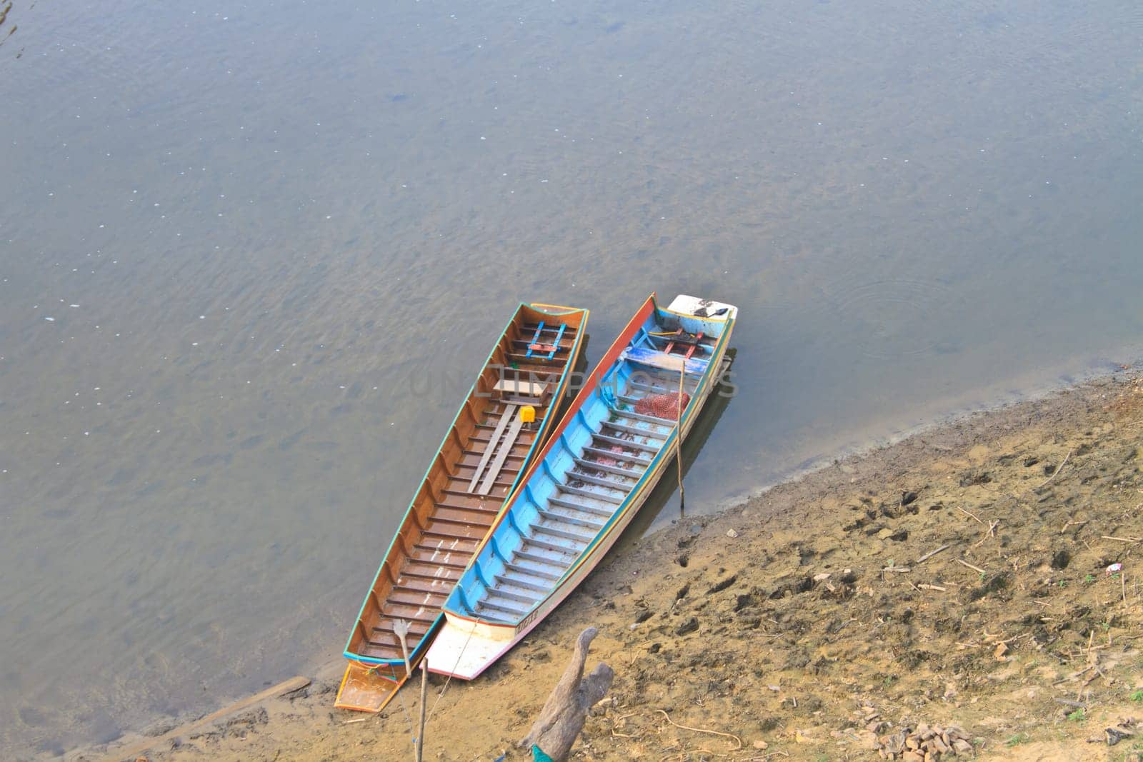 top view of boat wood moor coast river