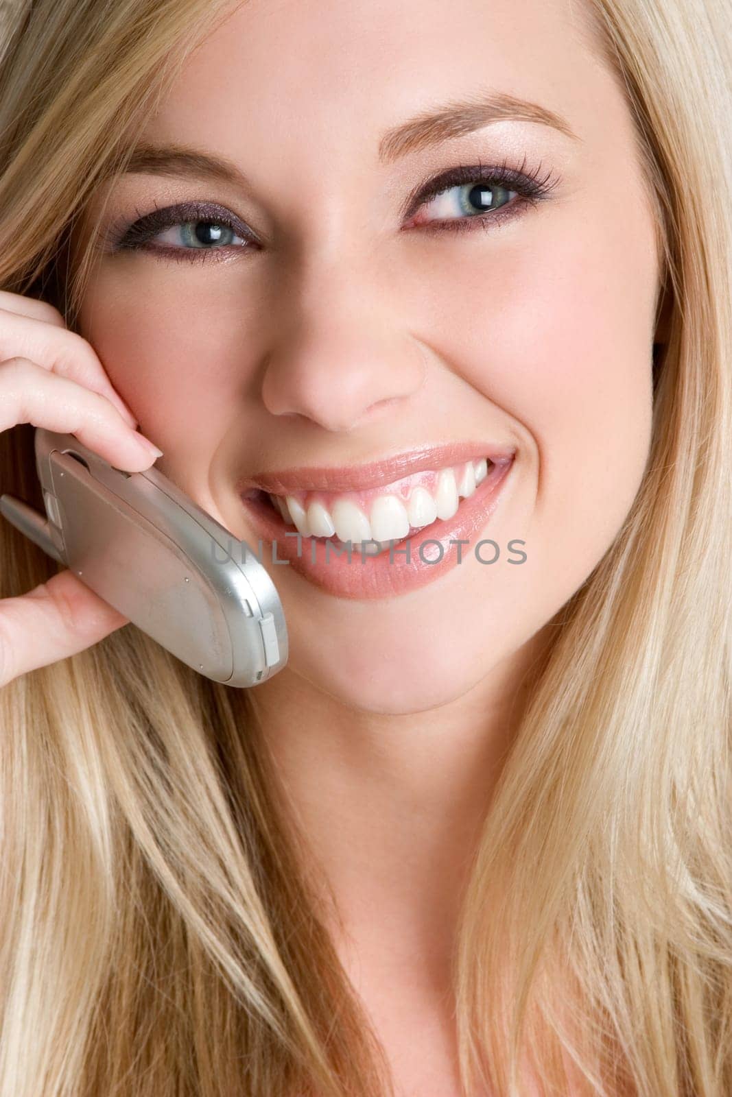 Beautiful smiling phone woman closeup