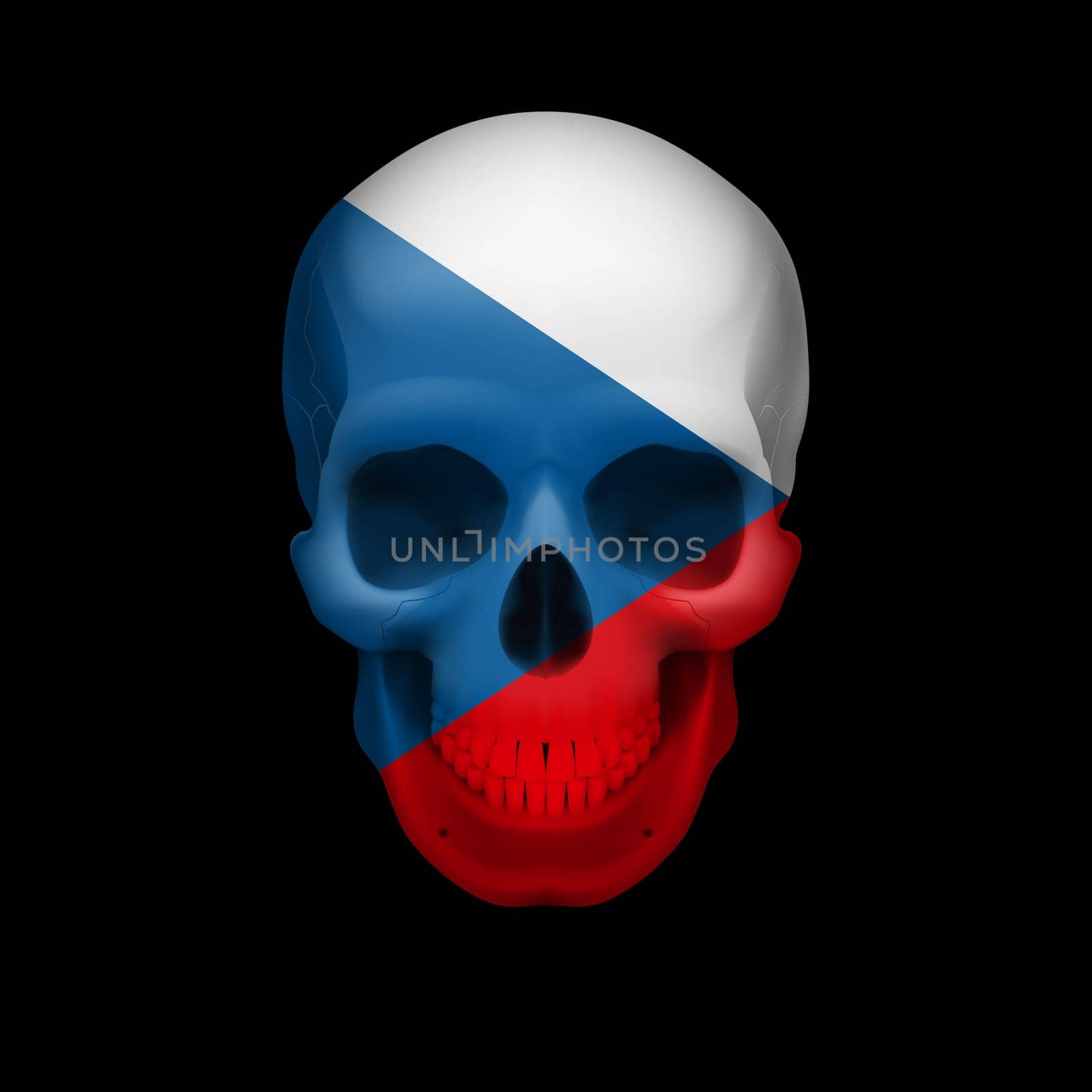Human skull with flag of Czech Republic. Threat to national security, war or dying out