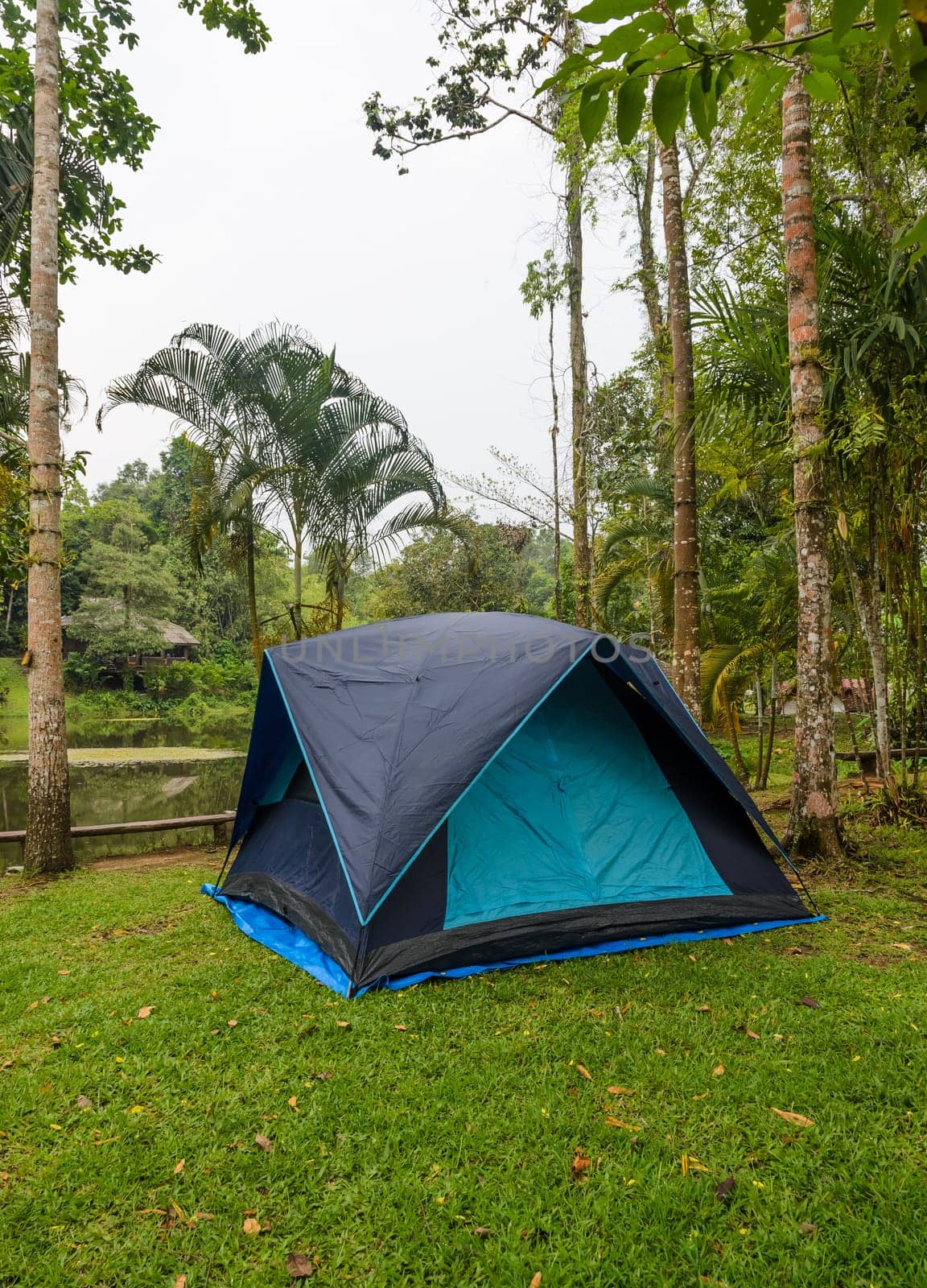 Camping tent by lake