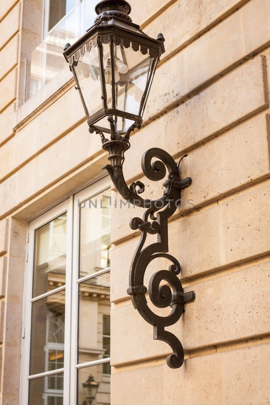 Old iron lantern electric outdoor close-up