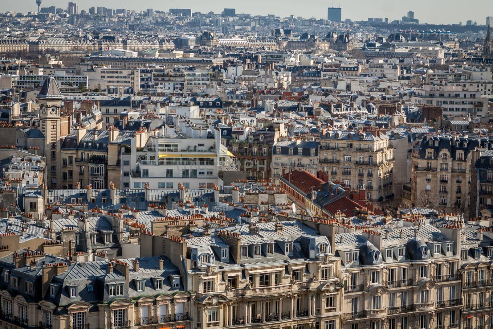 Skyline of Paris with cityscape on the Saine with blue sky in summer
