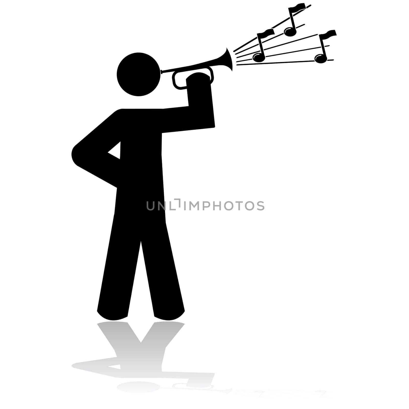 Icon illustration showing a man playing a bugle