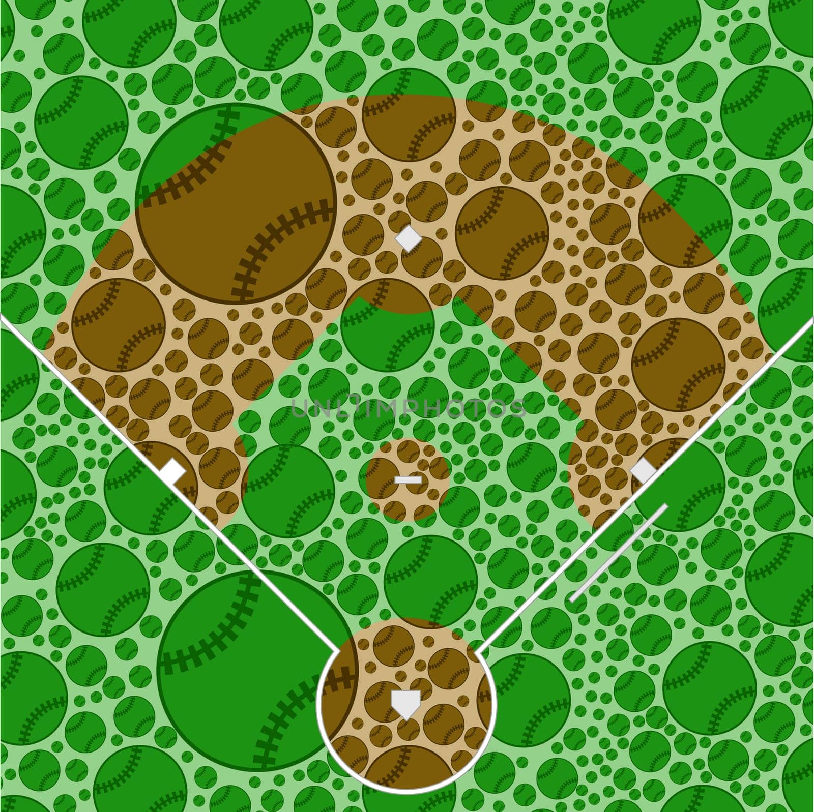 Concept illustration showing a baseball field made up of baseballs