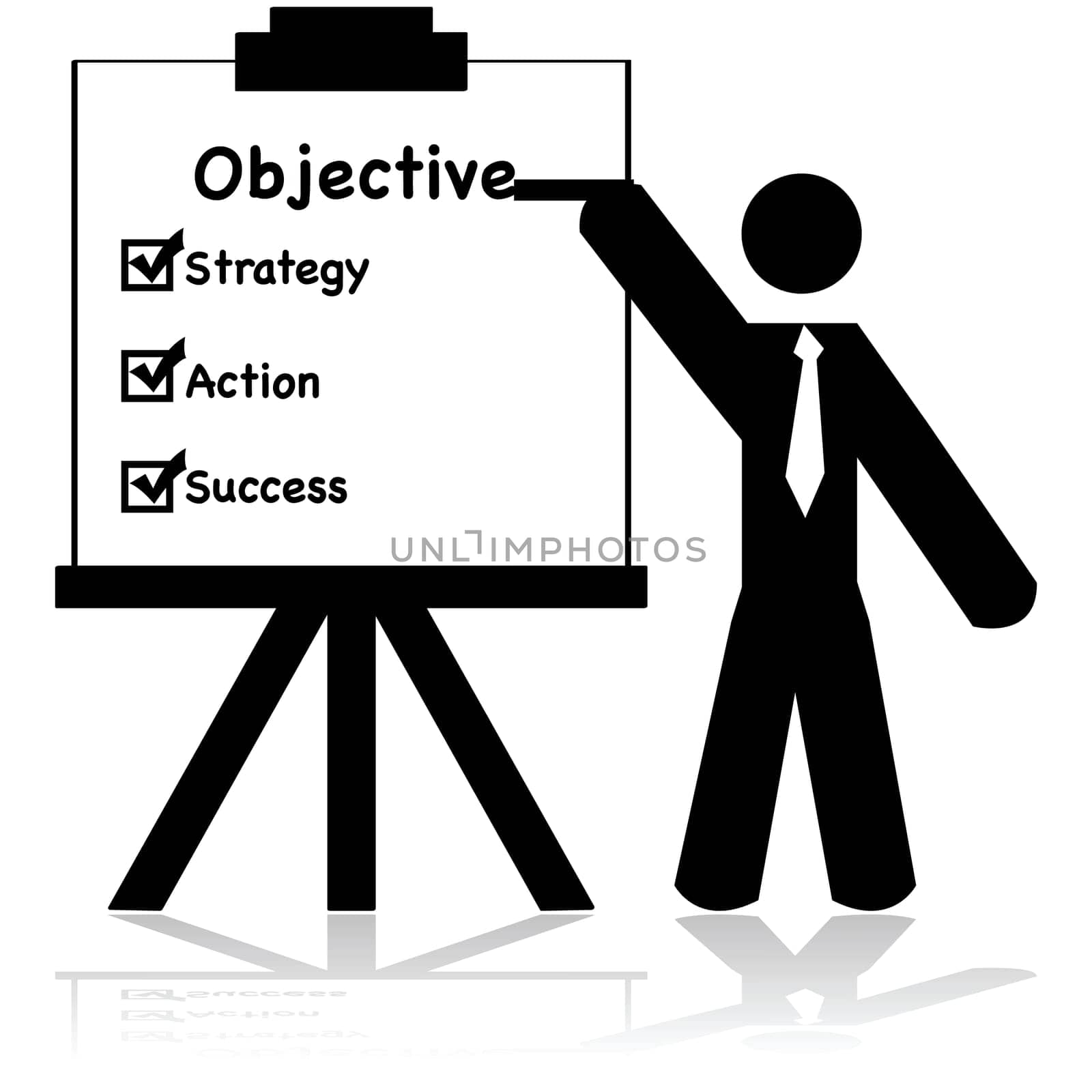 Icon illustration showing a businessman making a presentation about business objectives