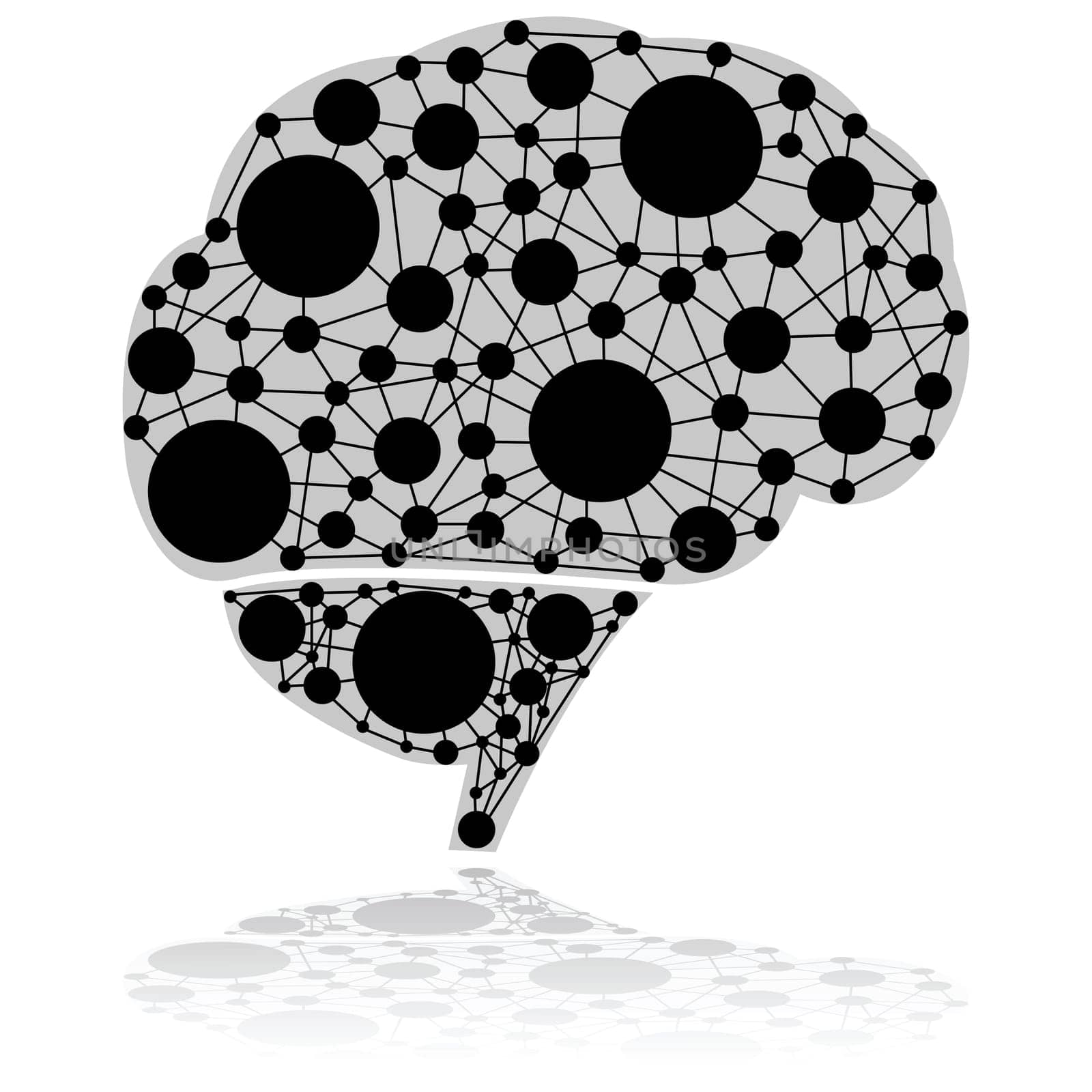 Concept illustration showing a brain made up of circles connected by black lines