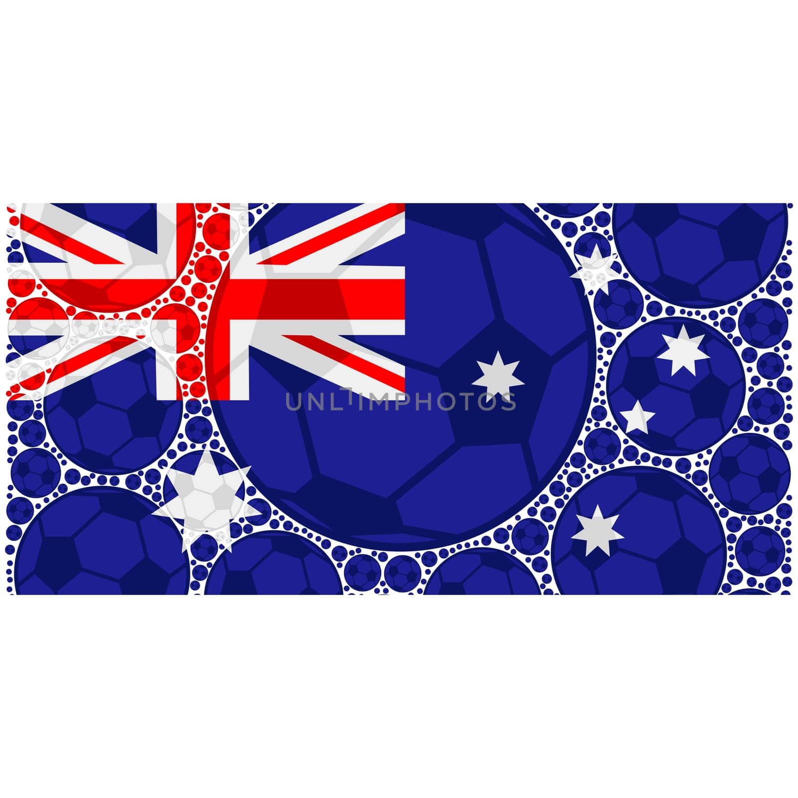 Concept illustration showing the flag of Australia made up of soccer balls
