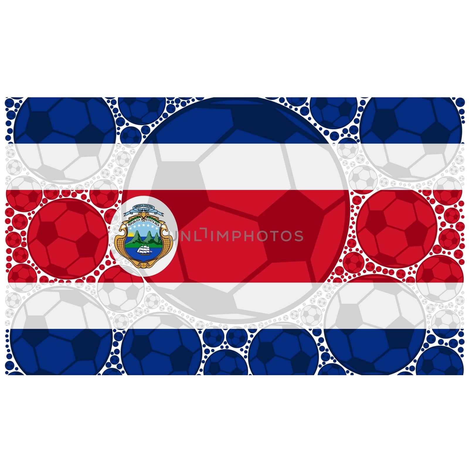 Concept illustration showing the flag of Costa Rica made up of soccer balls
