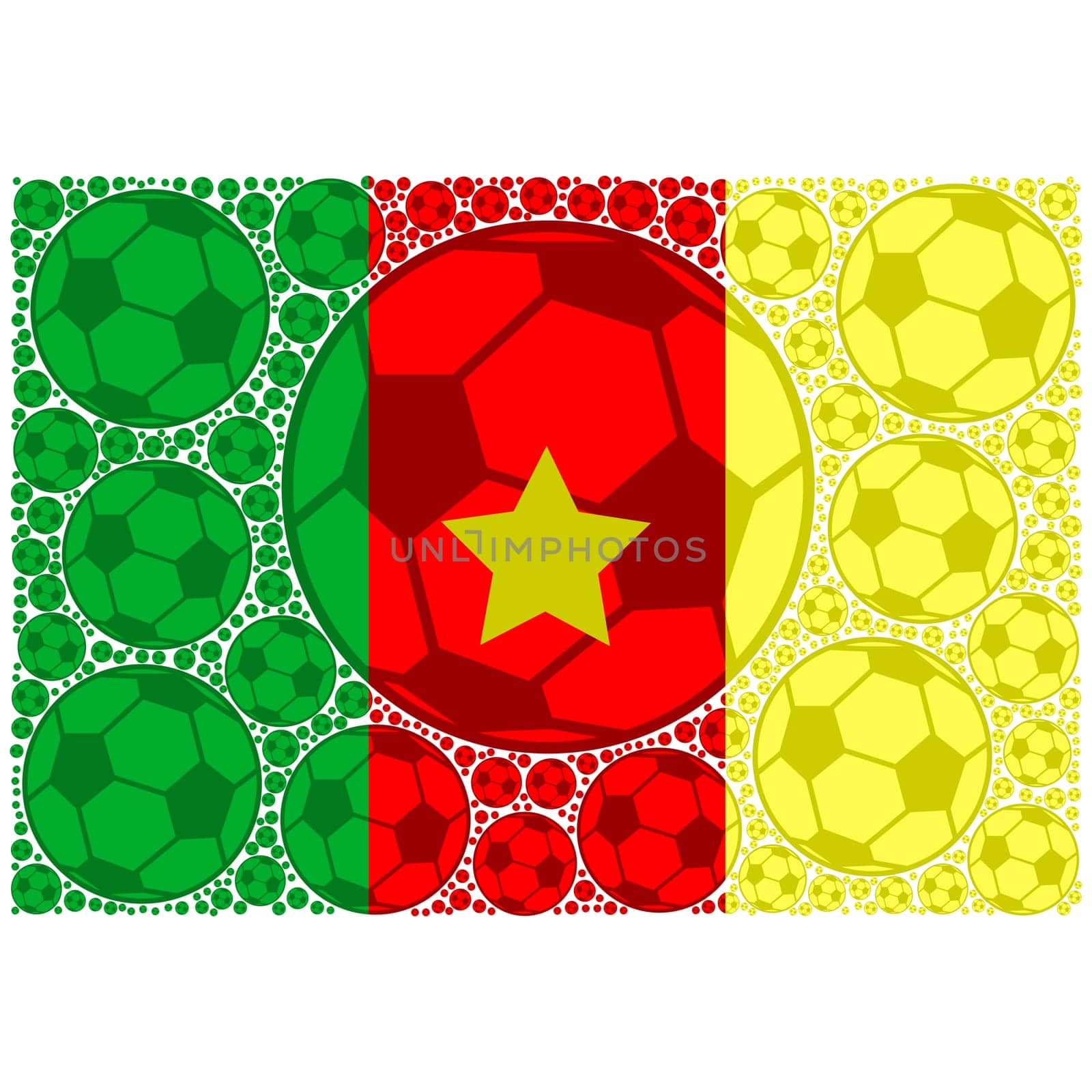 Concept illustration showing the flag of Cameroon made up of soccer balls