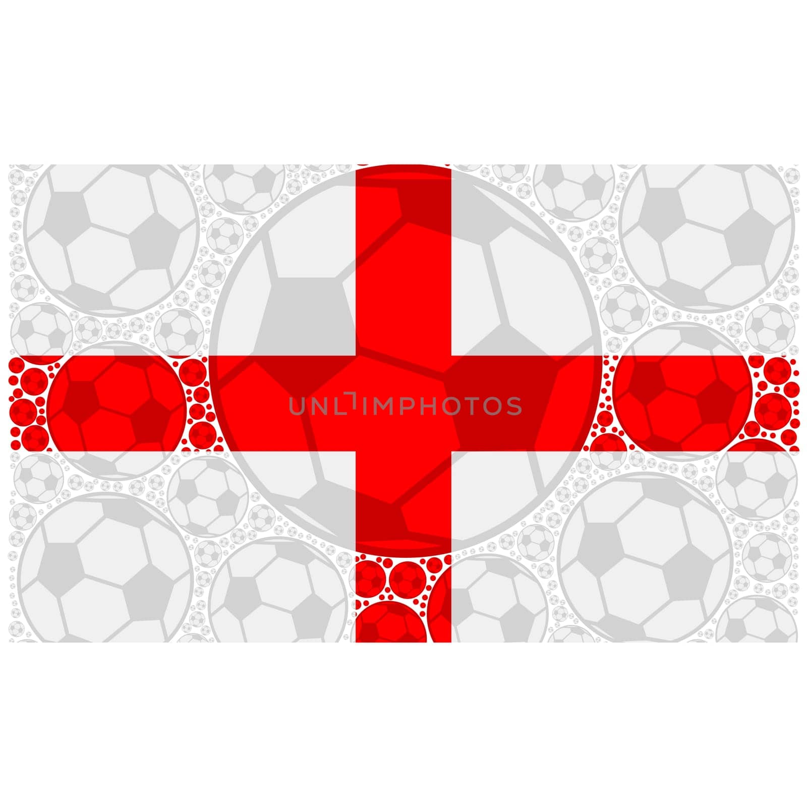 Concept illustration showing the flag of England made up of soccer balls