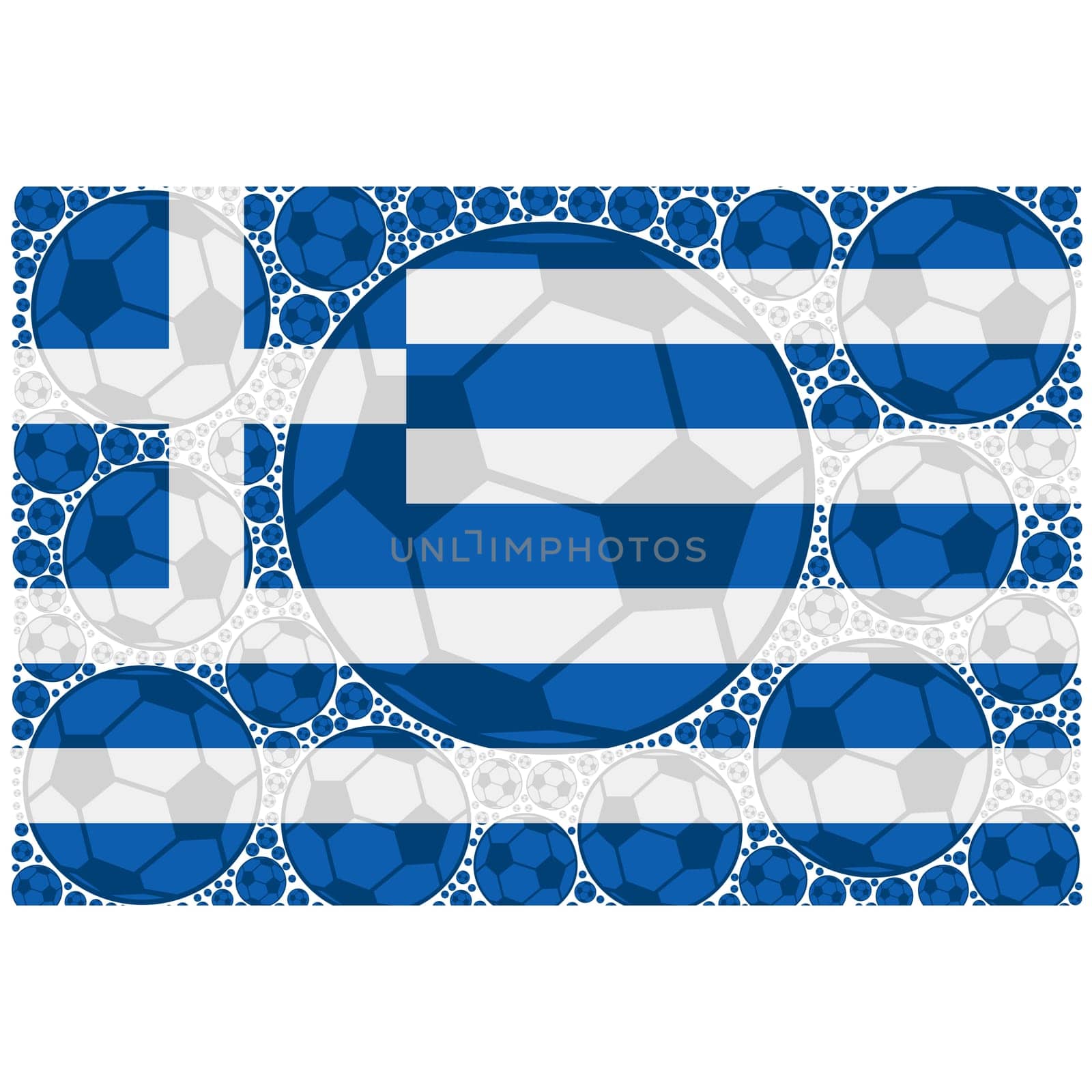 Concept illustration showing the flag of Greece made up of soccer balls