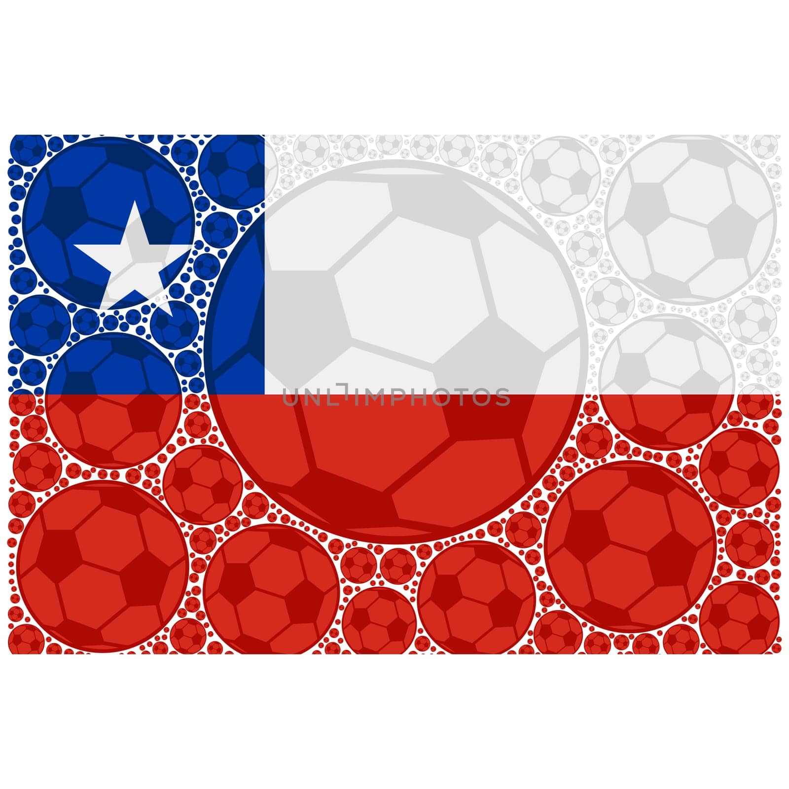 Concept illustration showing the flag of Chile made up of soccer balls