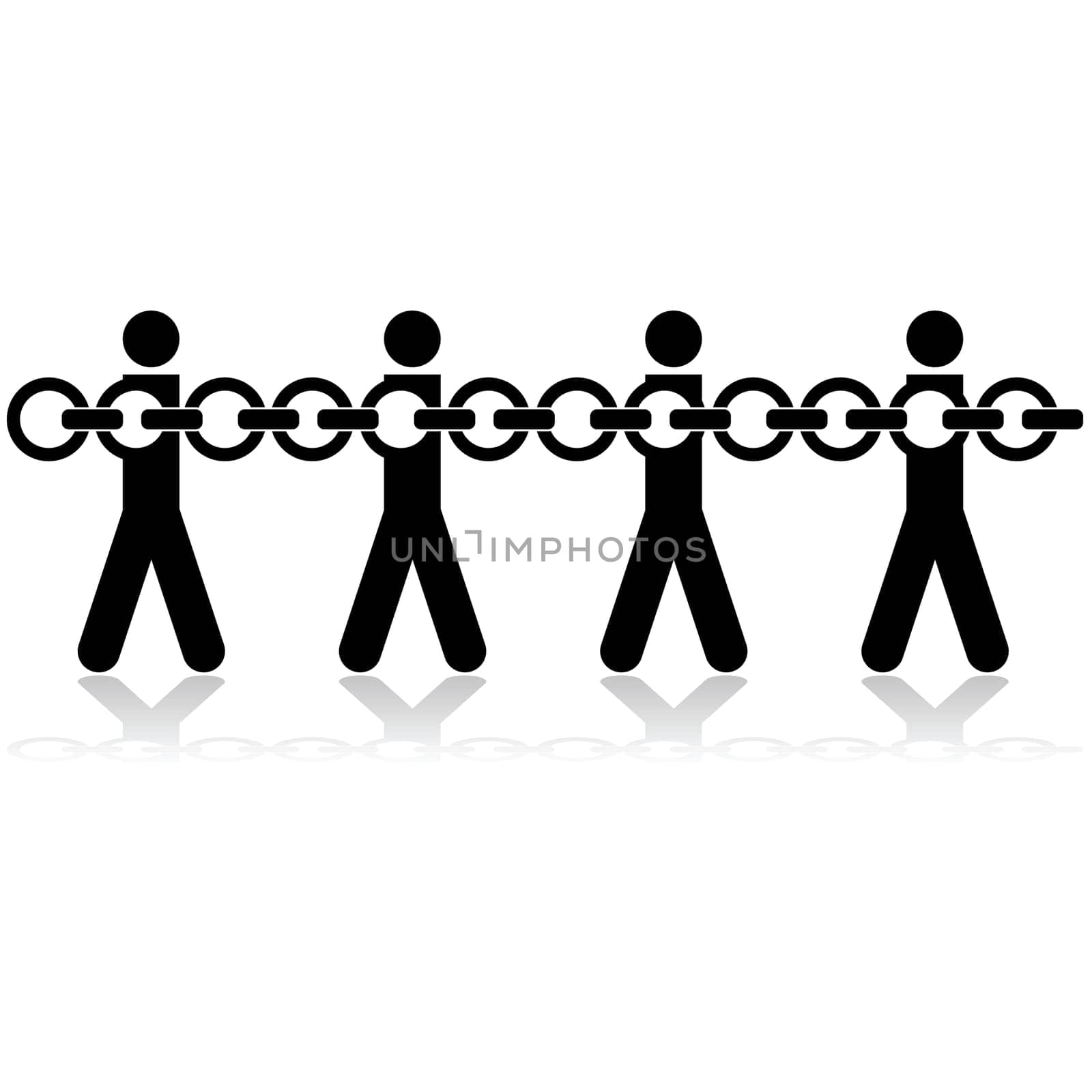 Concept illustration showing stick figures chained to each other