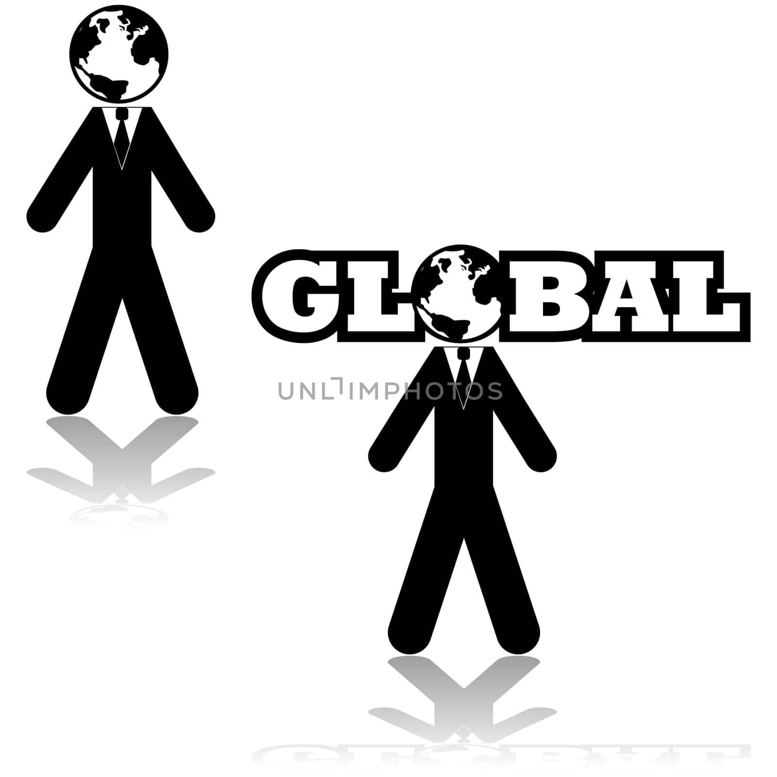 Icon illustration showing a businessman with the Earth as his head