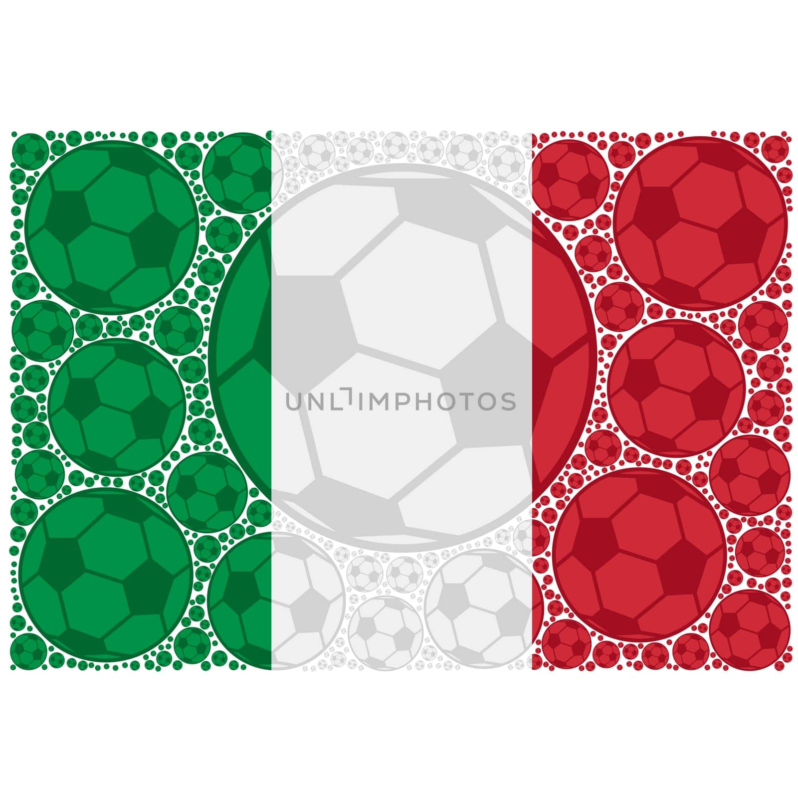 Concept illustration showing the flag of Italy made up of soccer balls
