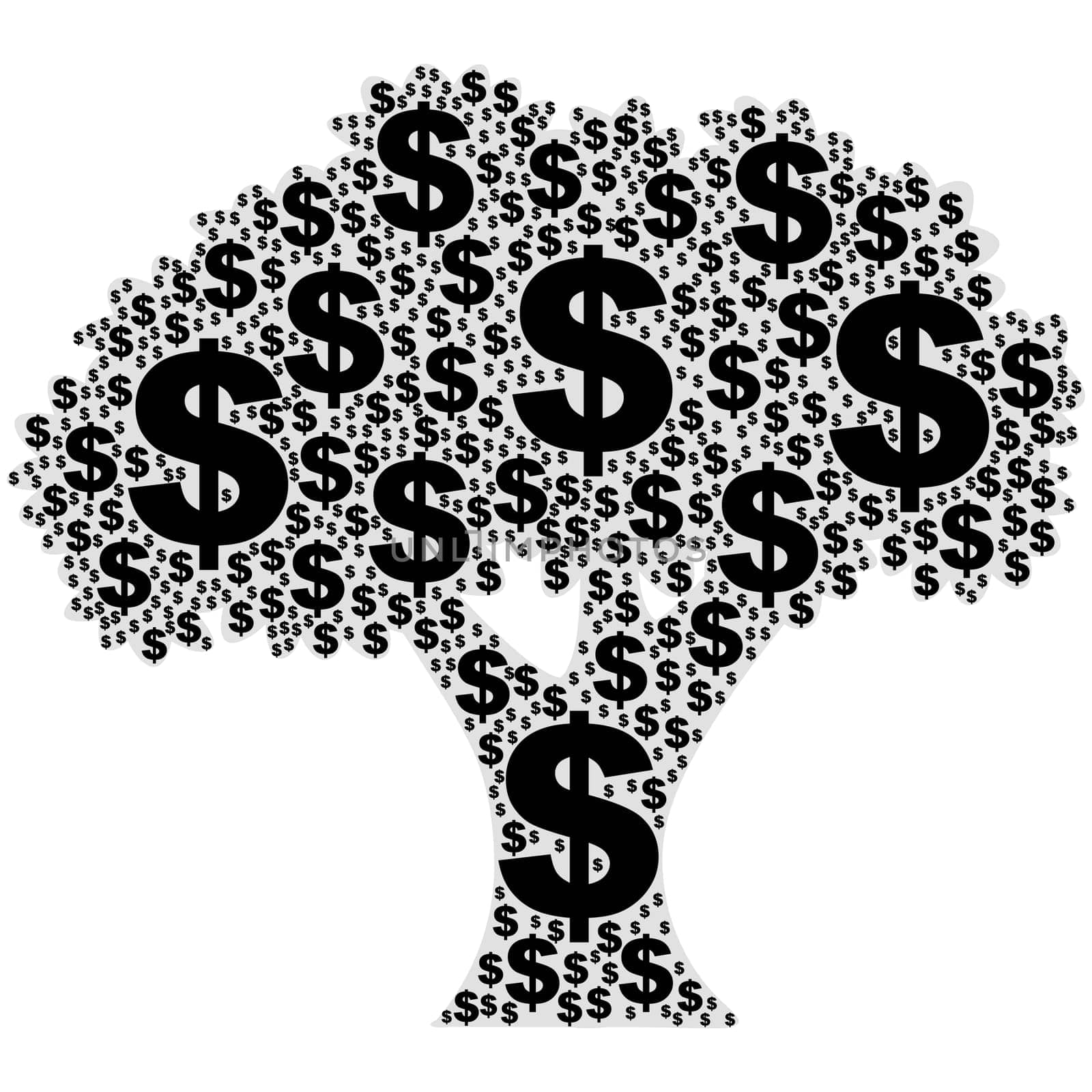 Concept illustration showing a tree made of dollar signs
