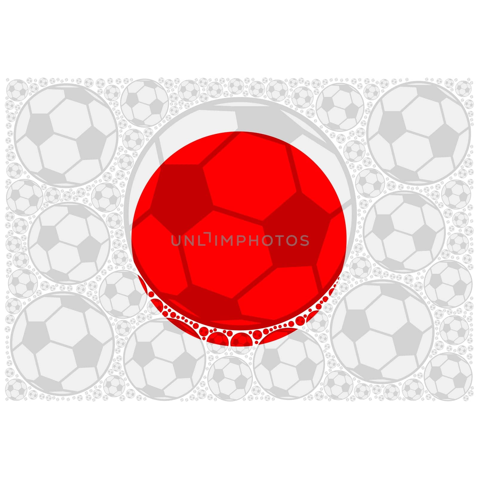 Concept illustration showing the flag of Japan made up of soccer balls