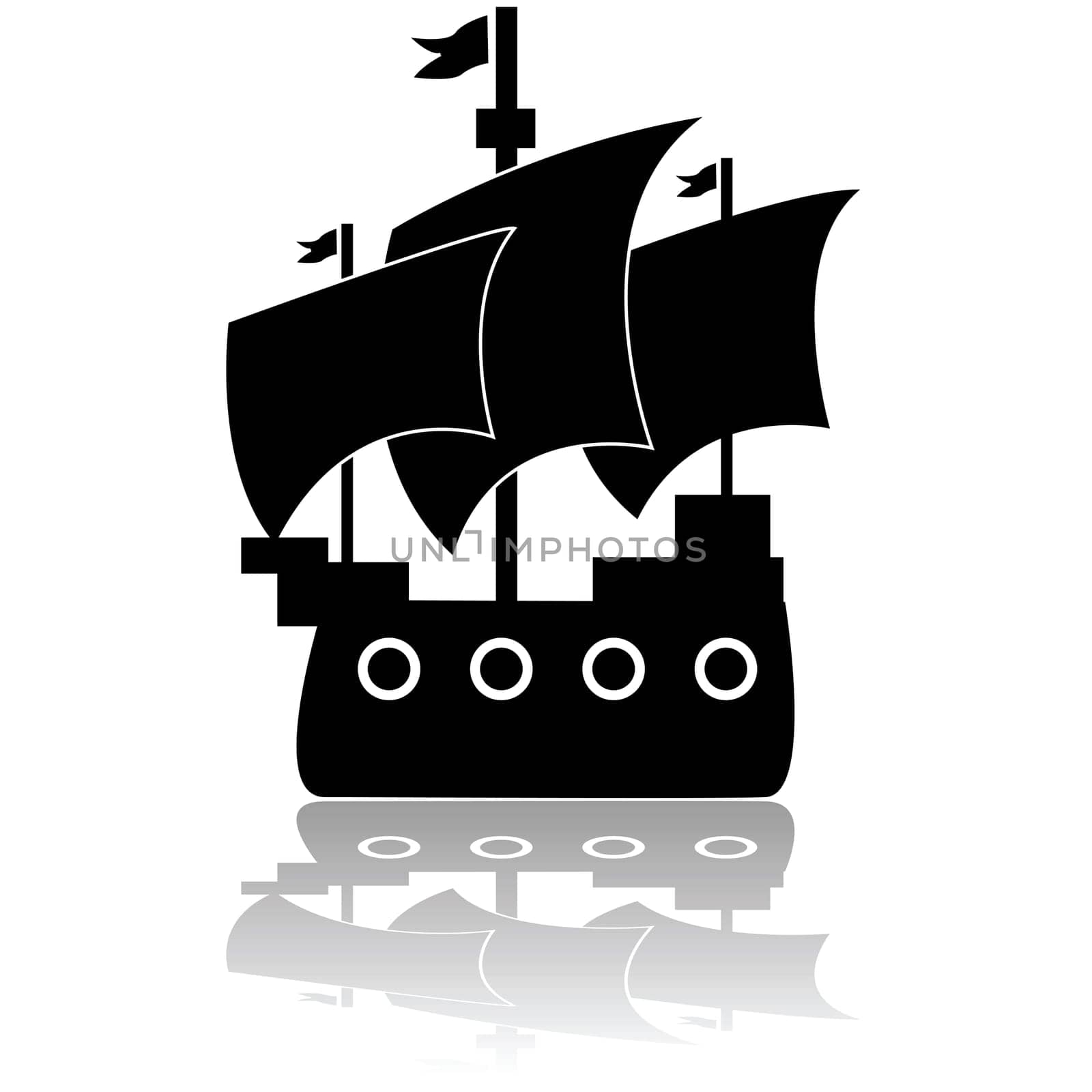 Icon illustration of an old wooden ship sailing in calm waters