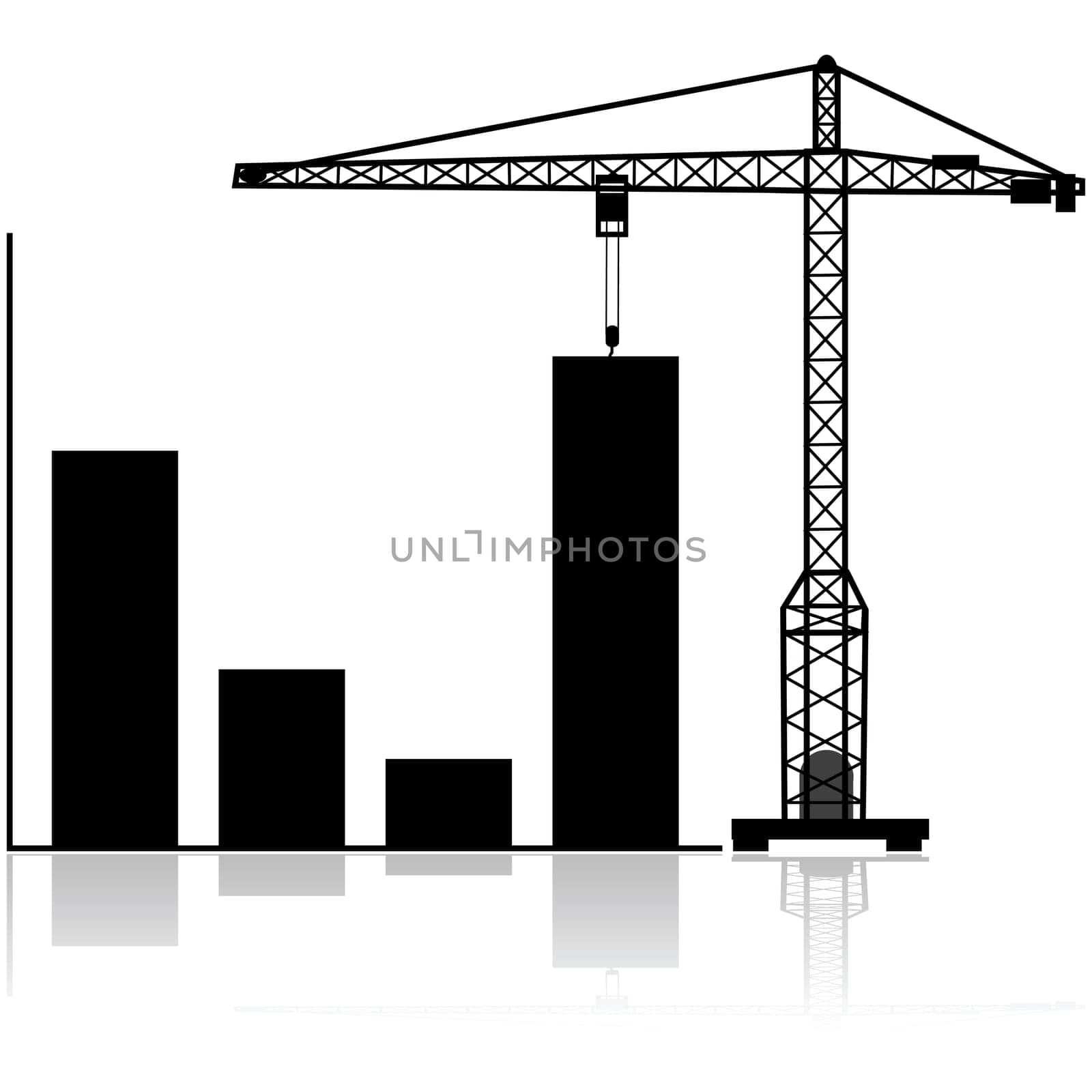 Concept illustration showing a crane pulling the last bar in a graph up