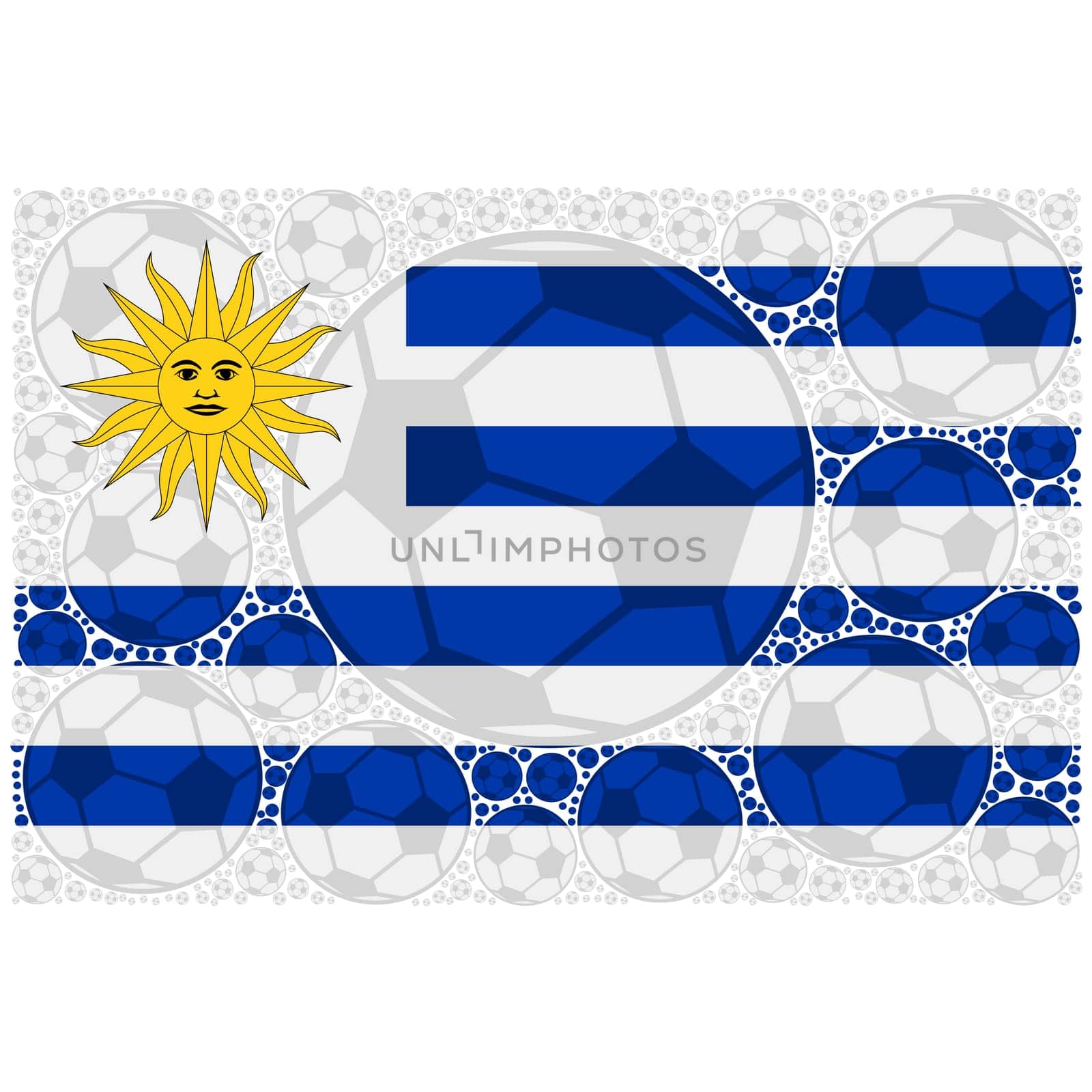 Concept illustration showing the flag of Uruguay made up of soccer balls