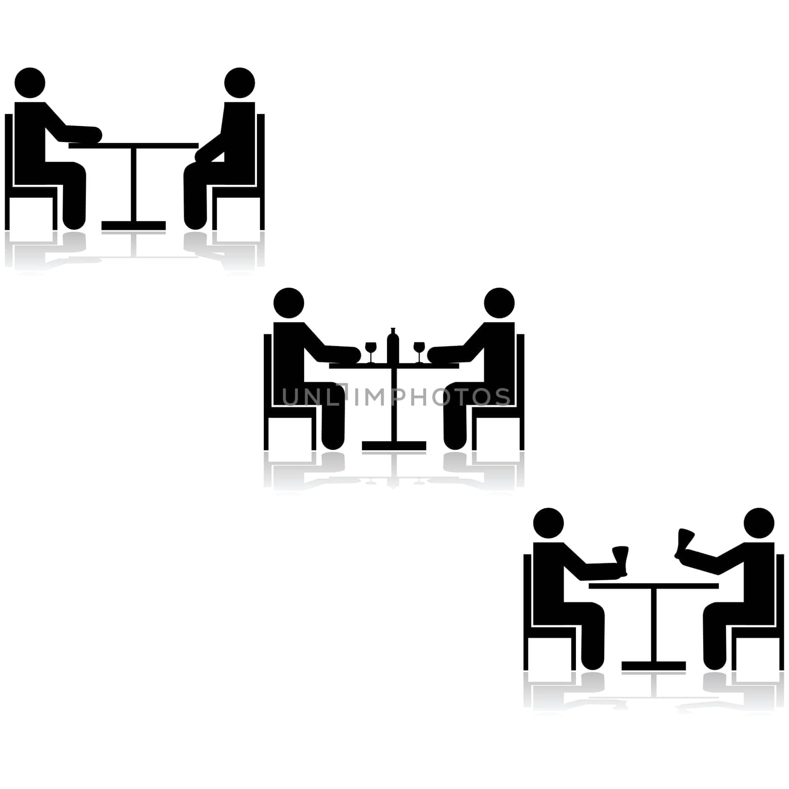 Icon set showing three different meetings taking place at a table