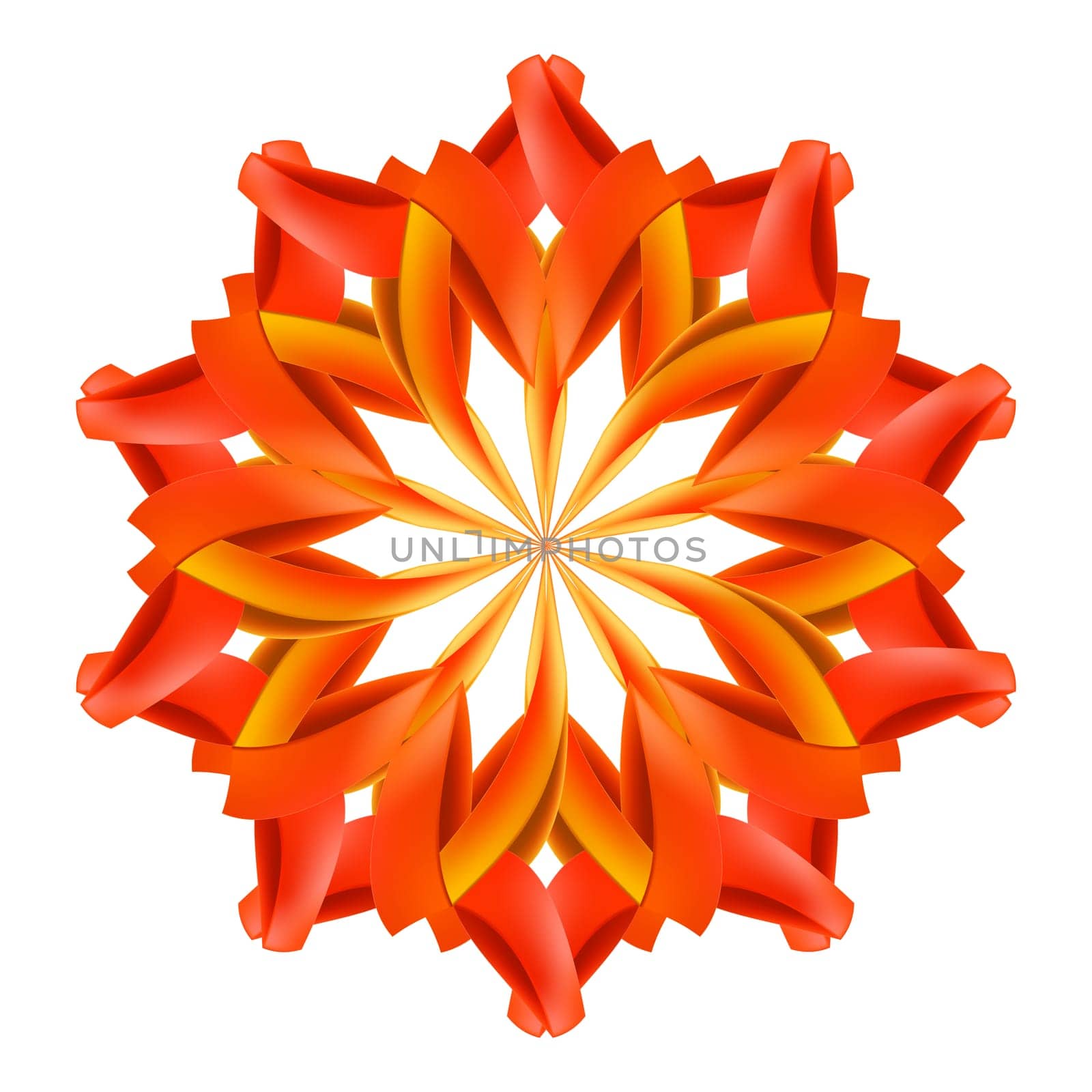 Ornate red and orange pattern made of paper or ribbons