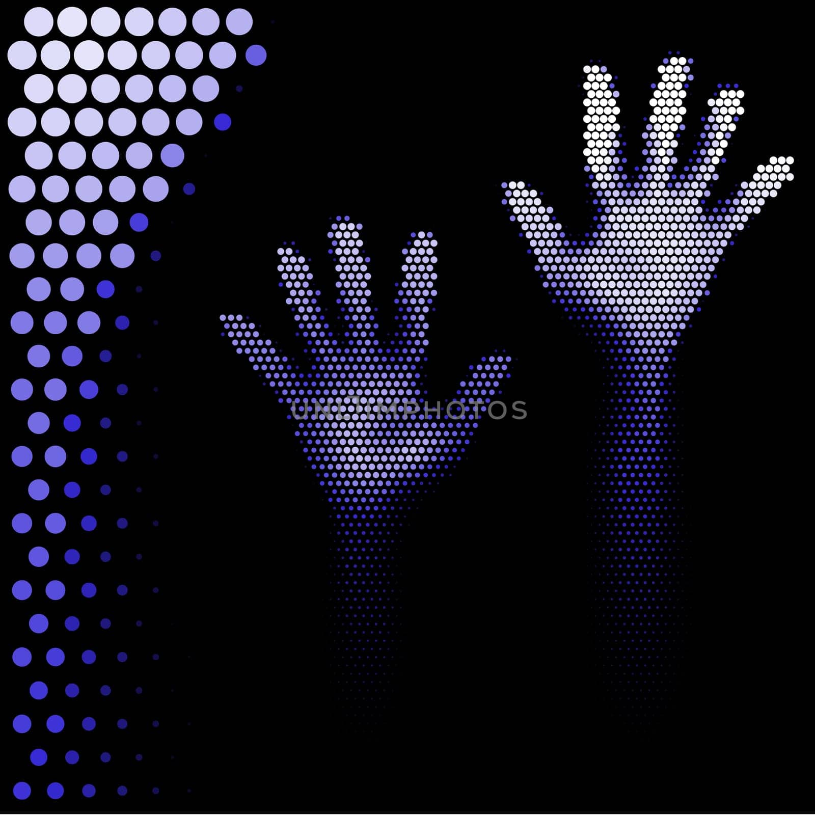 Hands silhouette in halftone style on white background