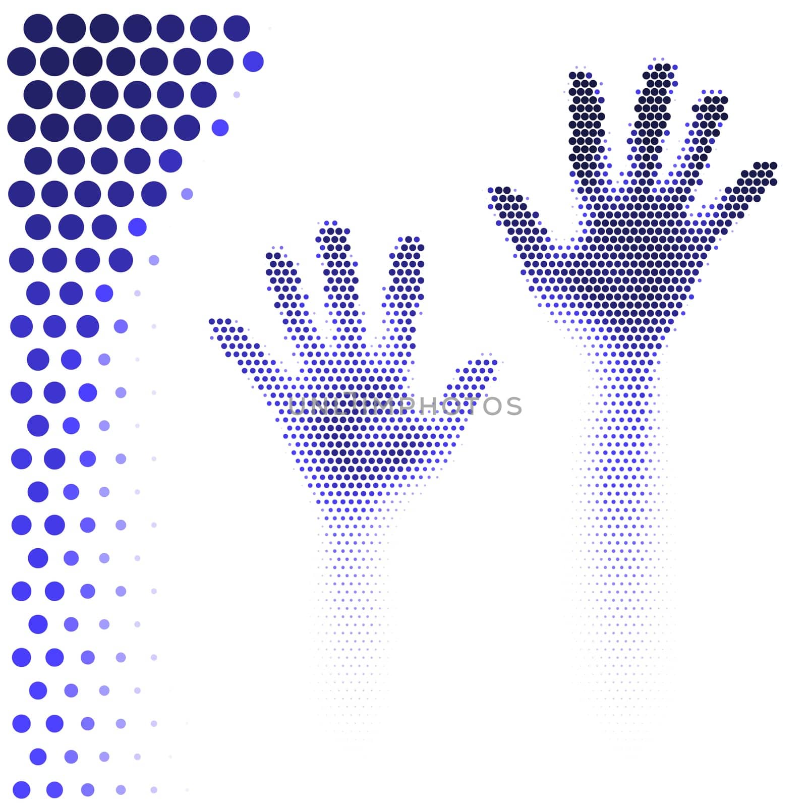 Hands silhouette in halftone style on black background
