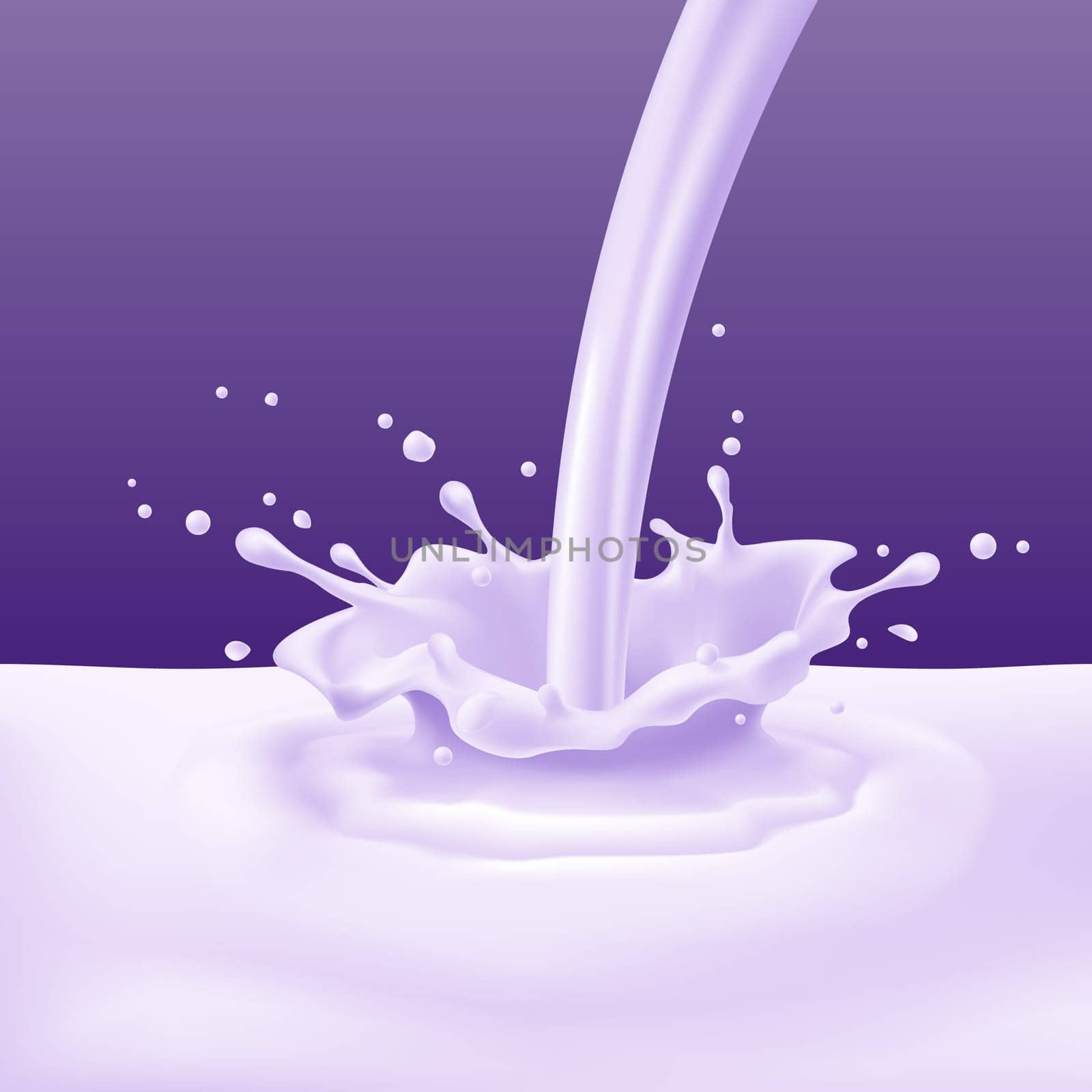 Illustration of plum or blueberry yoghurt pouring with splashes