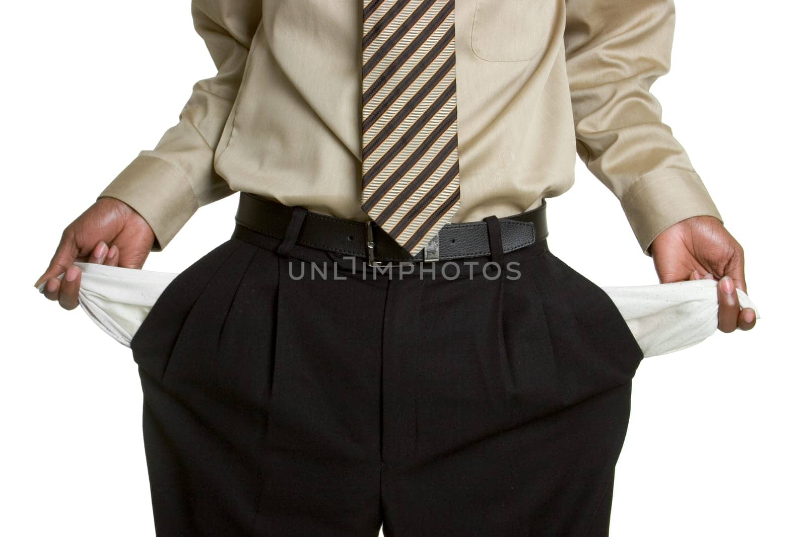 Isolated businessman with empty pockets
