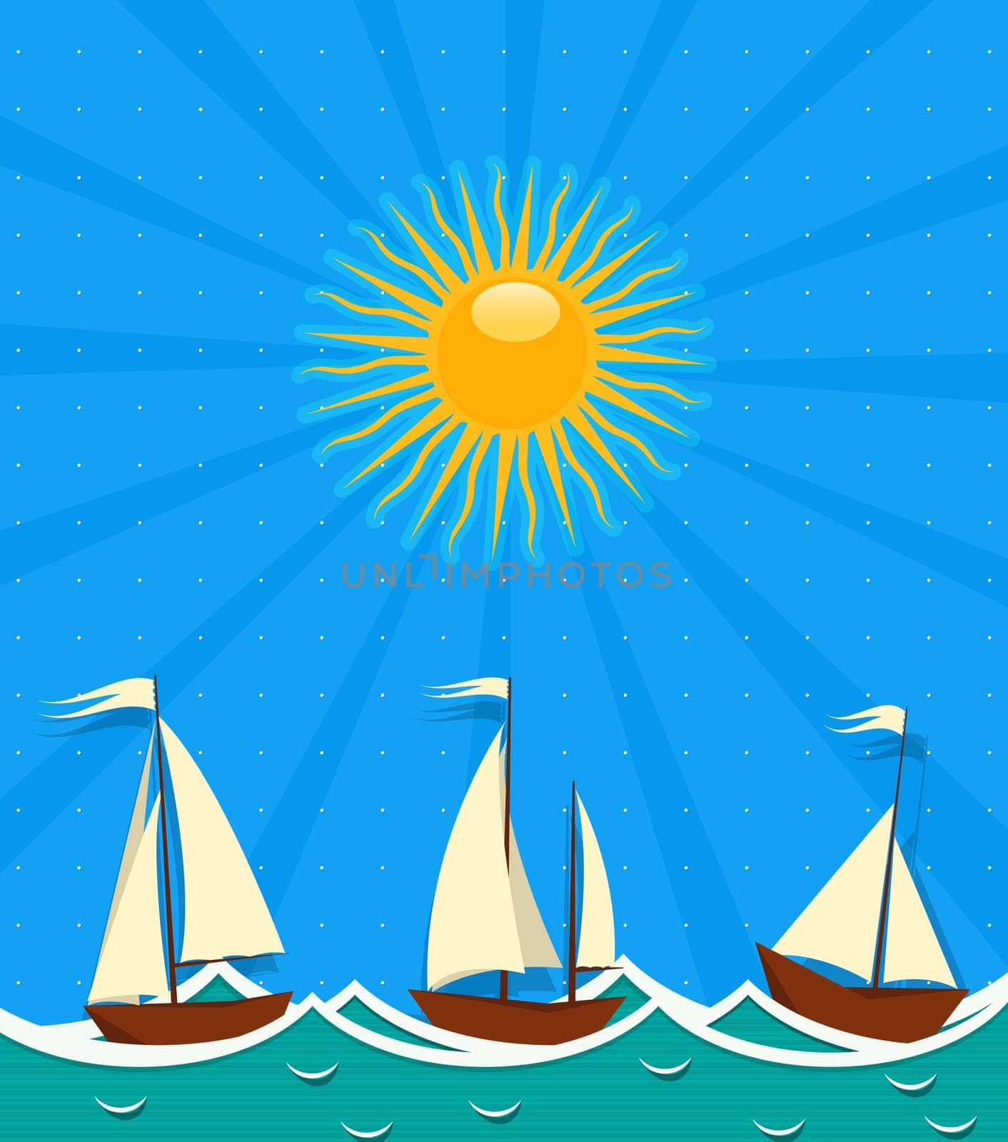 Seascape background with sailing ships in the sunset