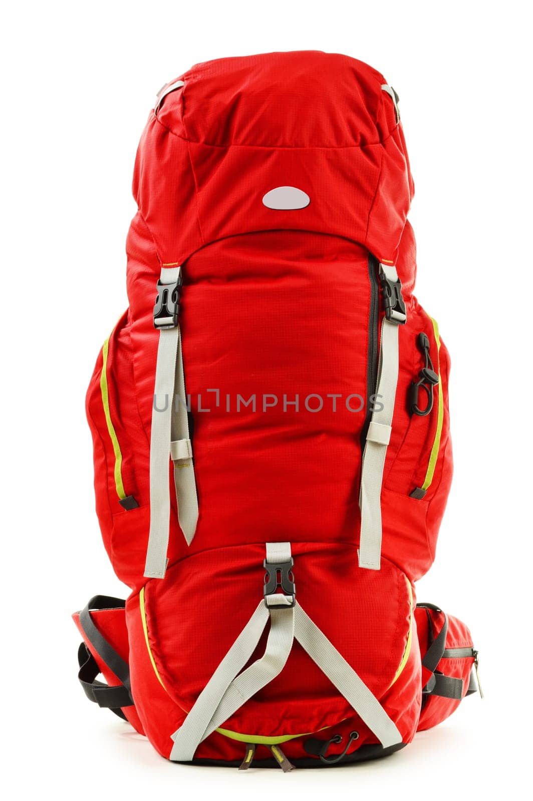 Large touristic backpack isolated on white background